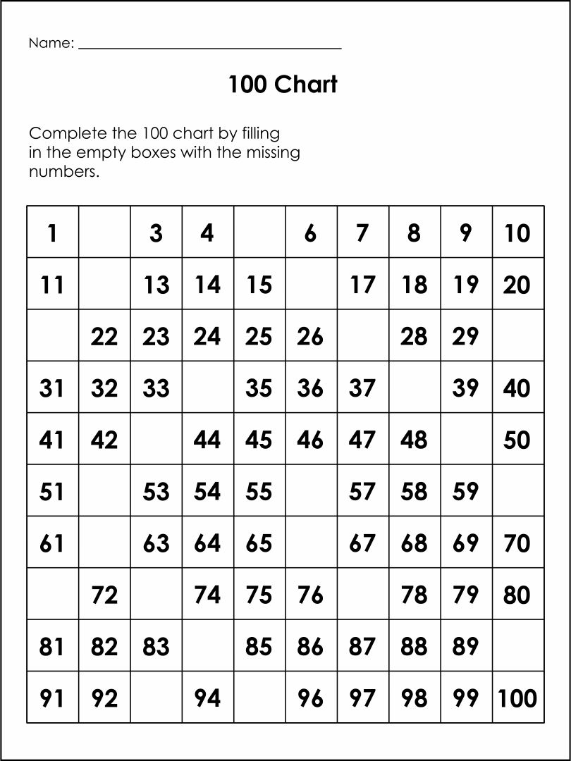 10 Best Missing Number Charts Printable