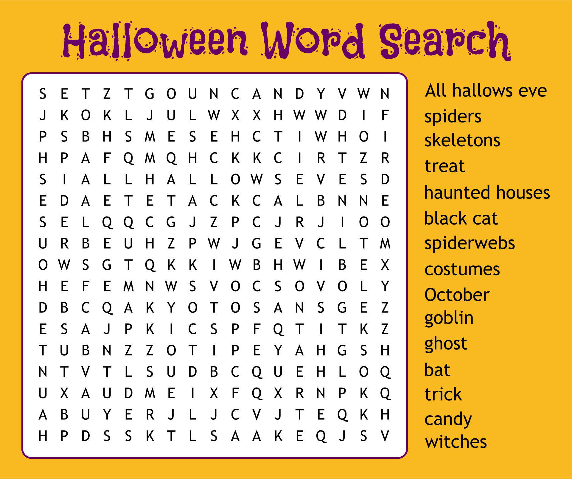 Printable Halloween Word Search Puzzles
