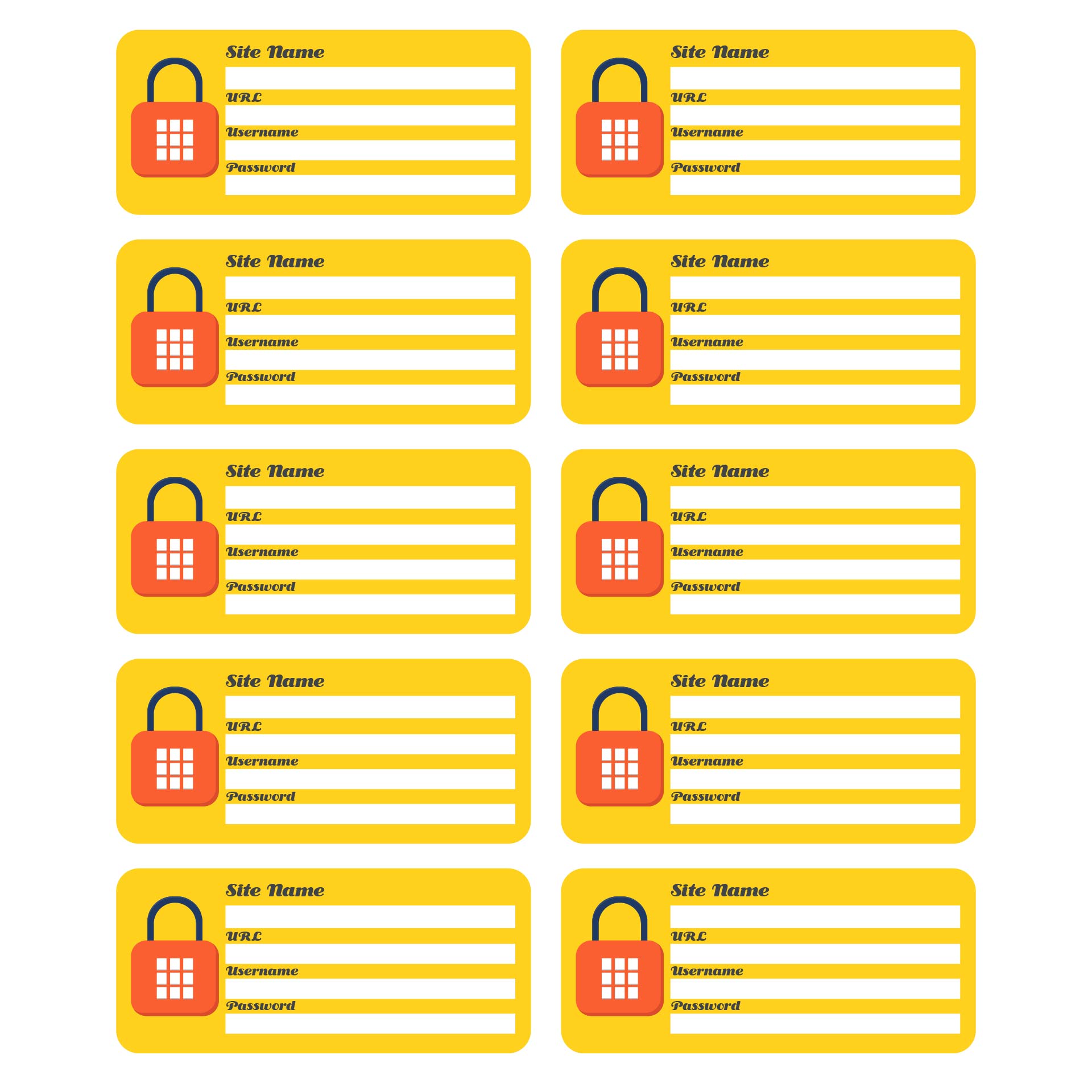 Website Password Log Printable