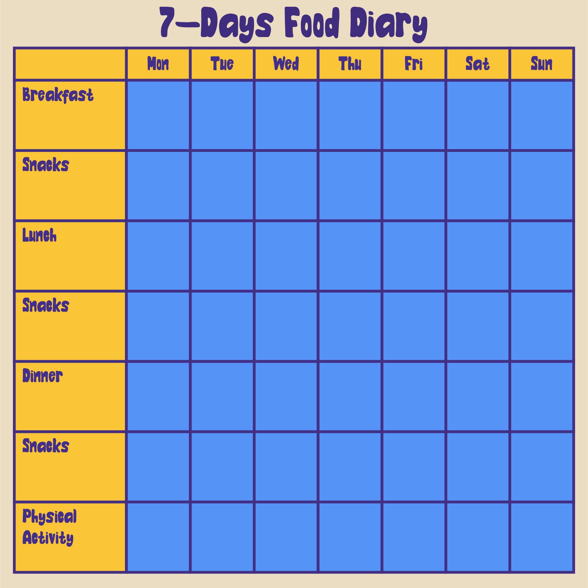 Printable 7-Day Food Log 5 Meals a Day