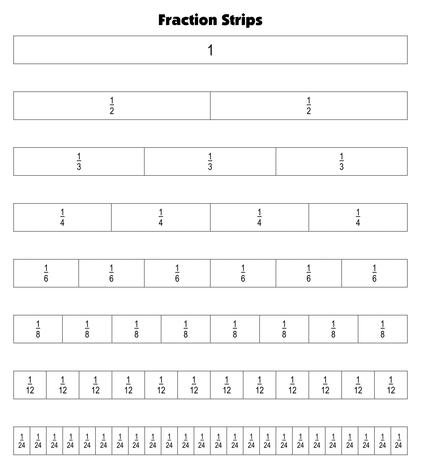 4 Best Printable Strip Fraction Chart