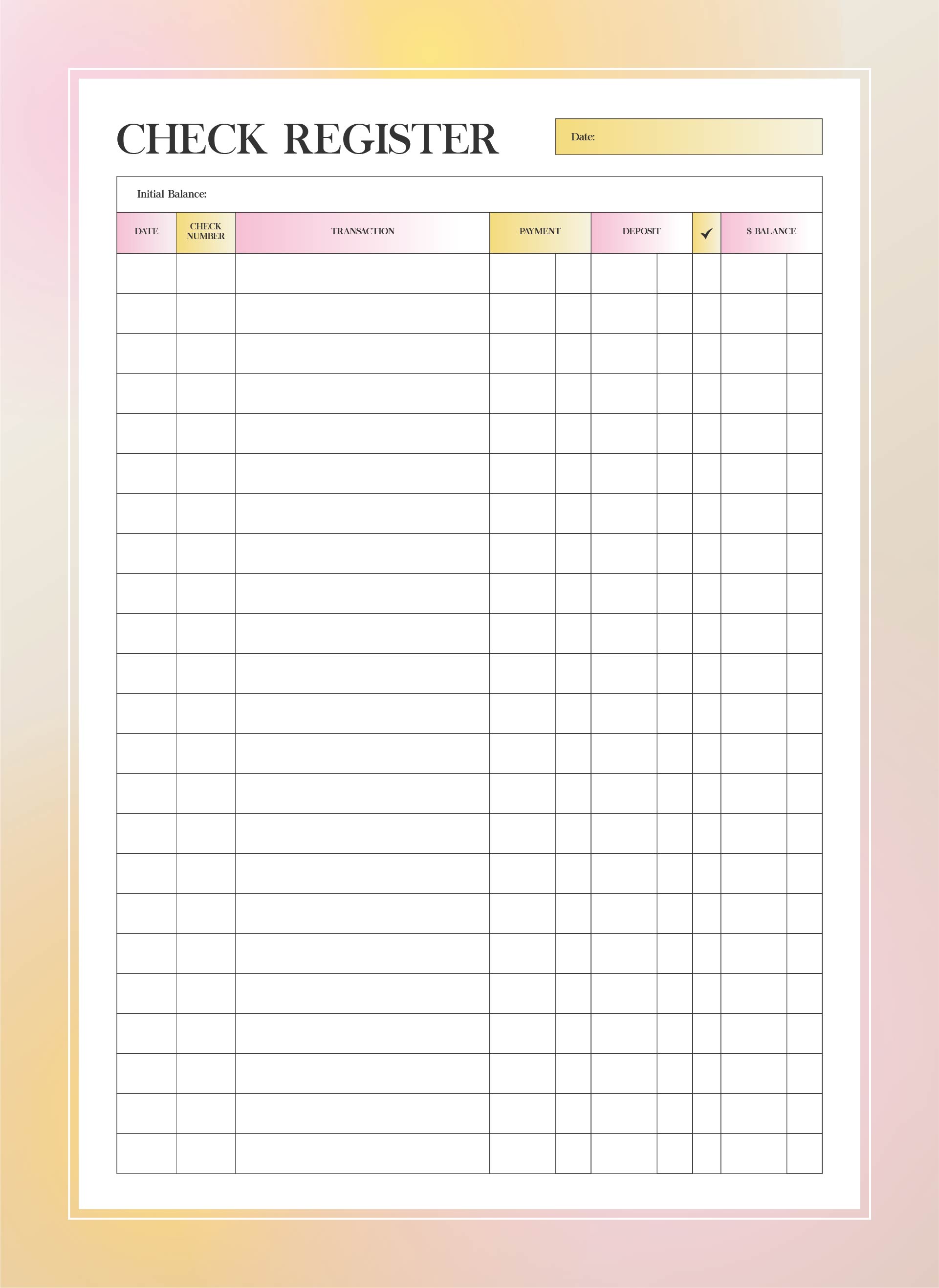 Printable Check Register