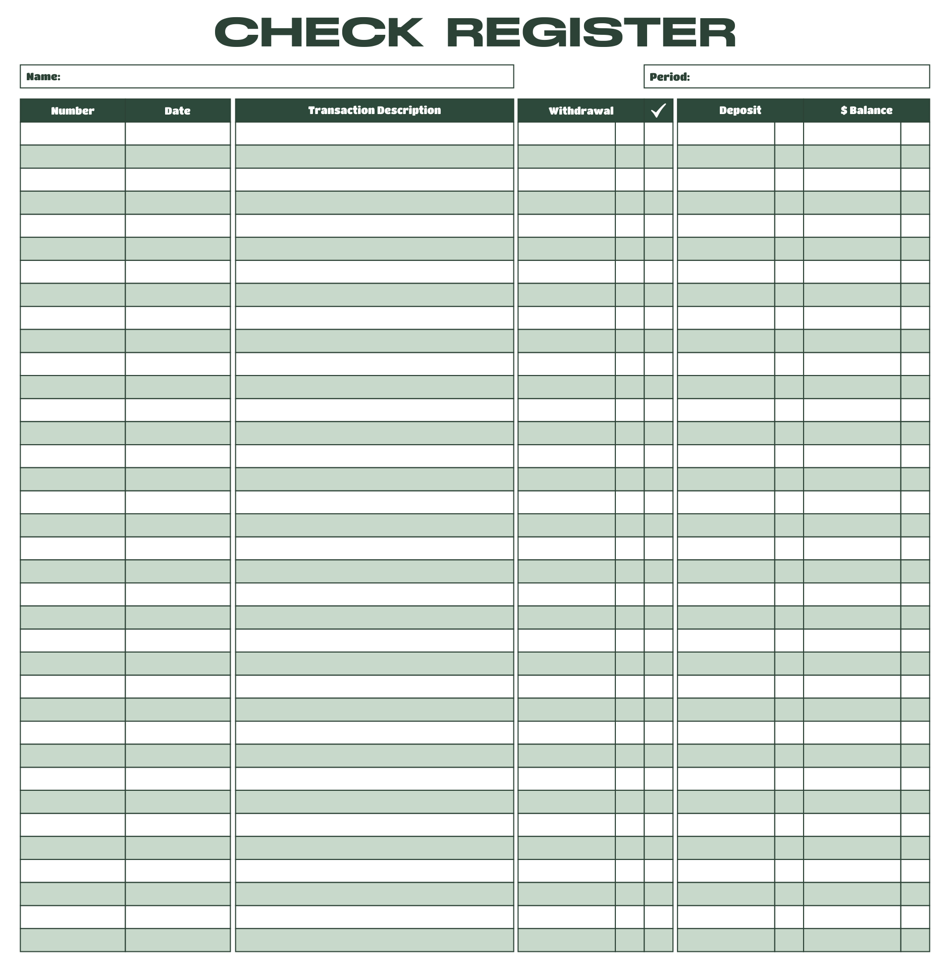Printable Check Registers Template