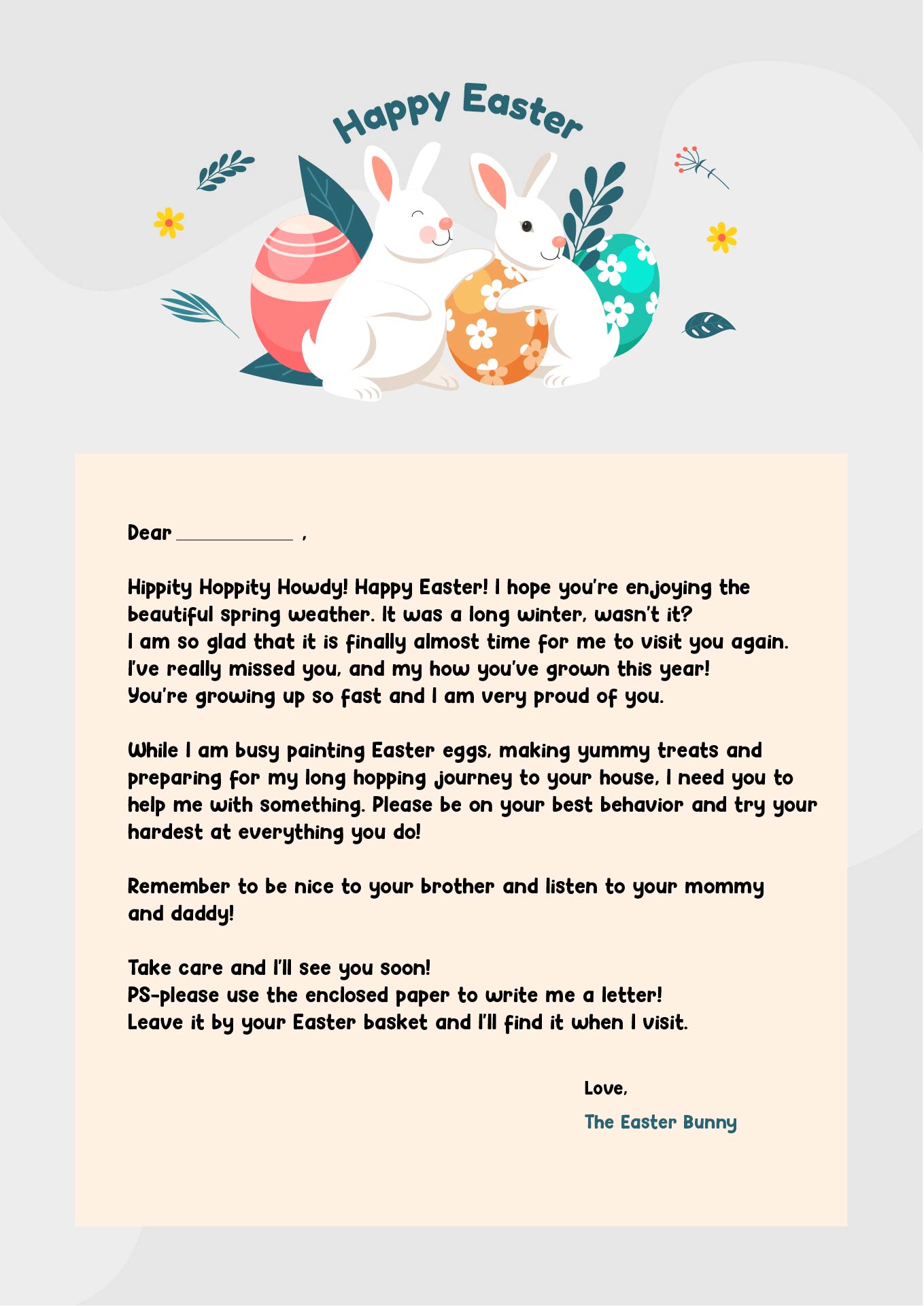 Letter From Easter Bunny to Children