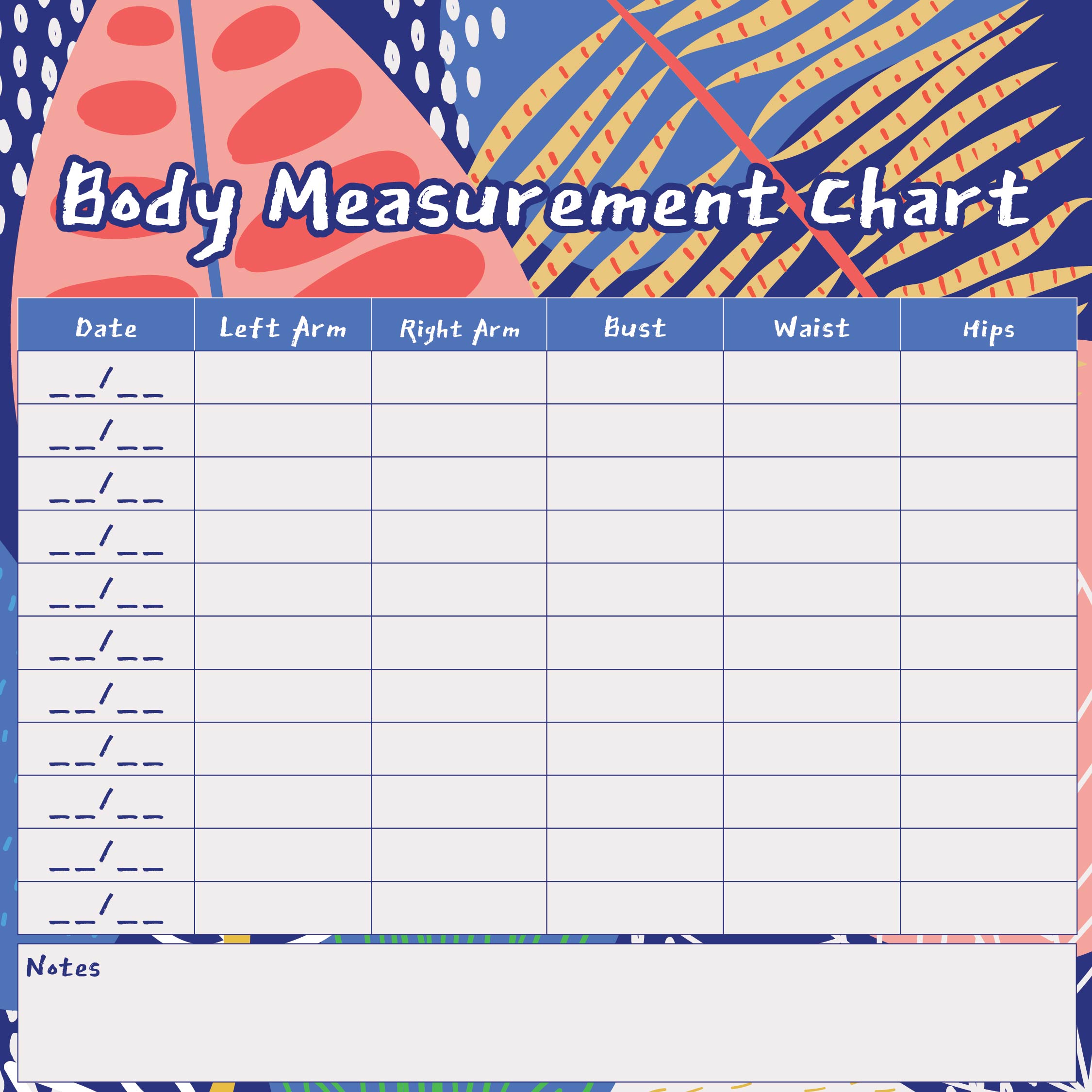 Printable Measurement Chart Weight Loss