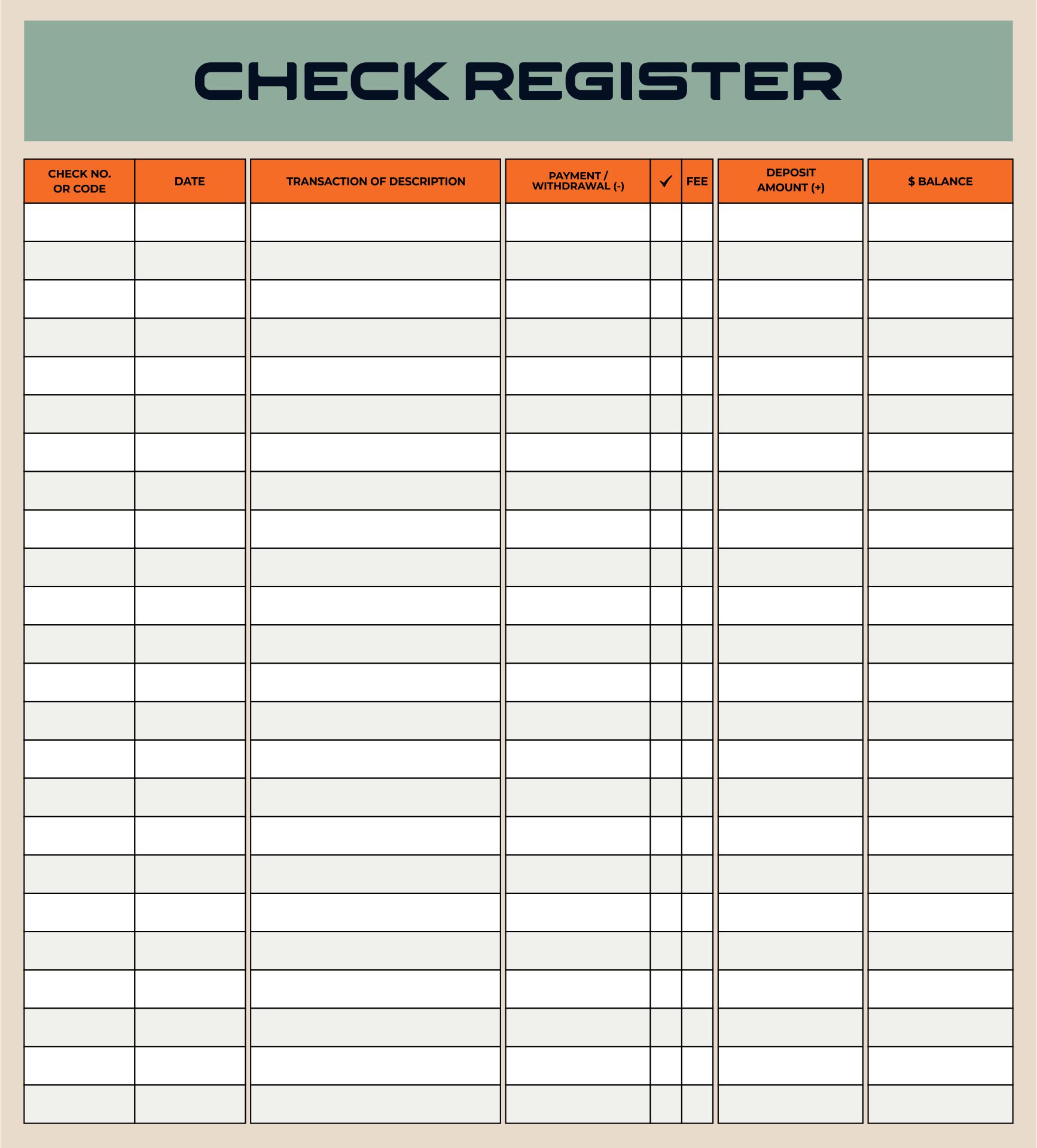 Printable Check Register Full Size