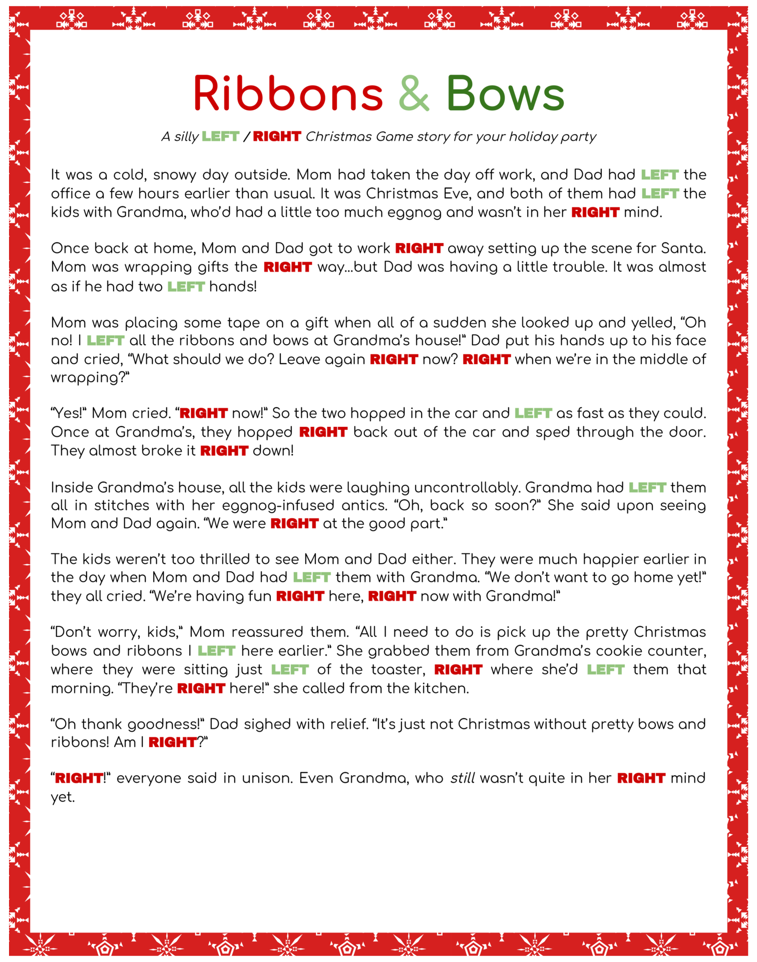 Left Right Rudolph Game 20 Free PDF Printables Printablee