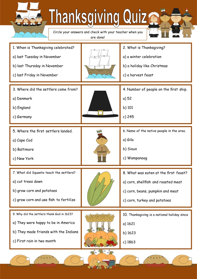 10 Best Free Printable Thanksgiving Trivia Questions