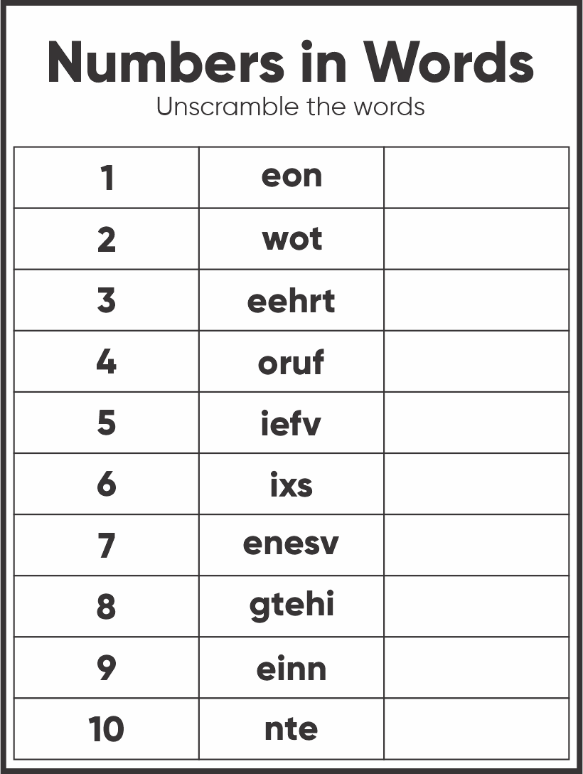 Spelling Number Words Worksheets