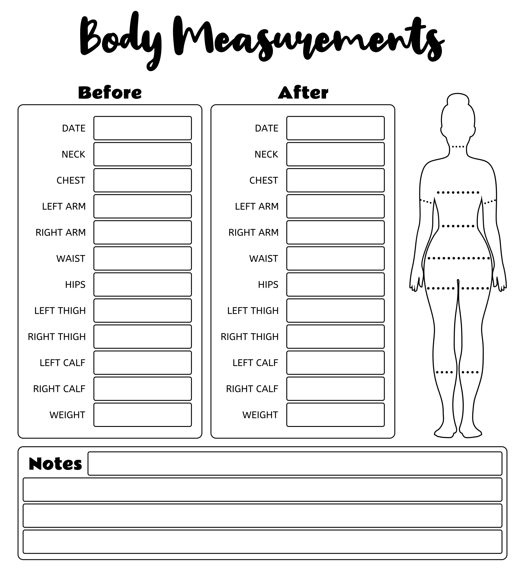 Weight Loss Body Measurement Chart