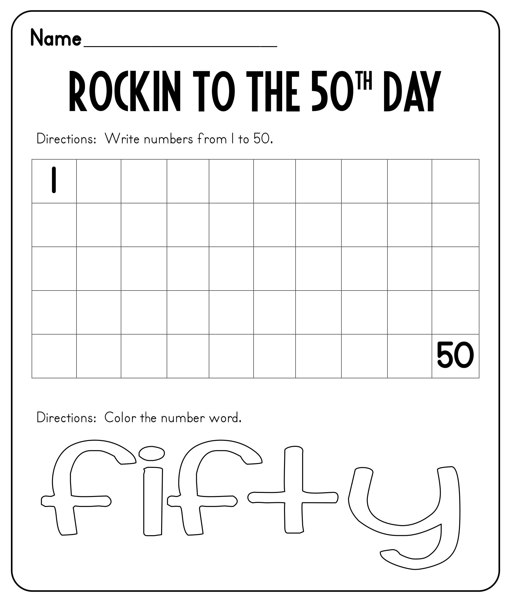 50th Day Of School Printables