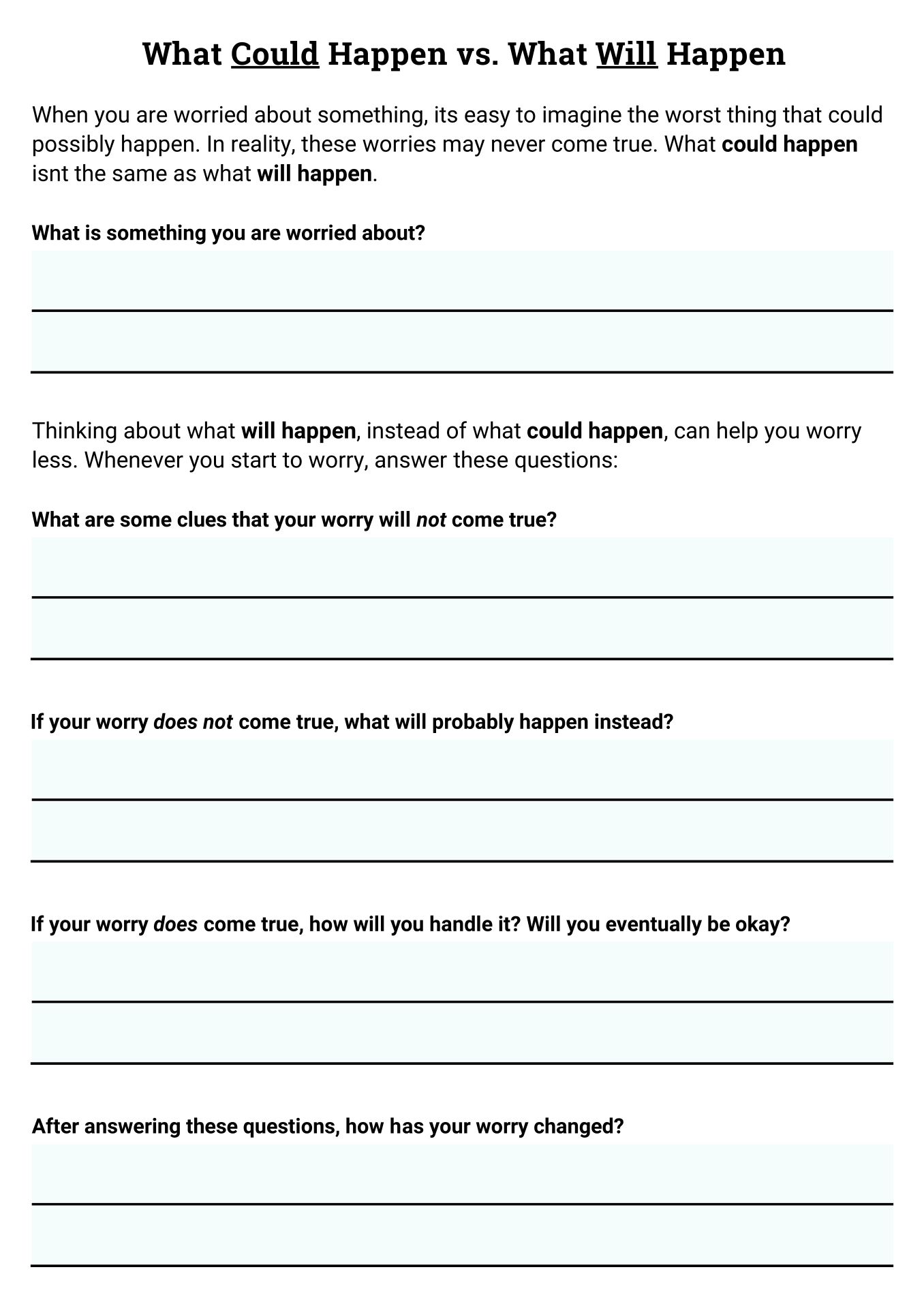 Adult Cognitive Therapy Worksheets Printable