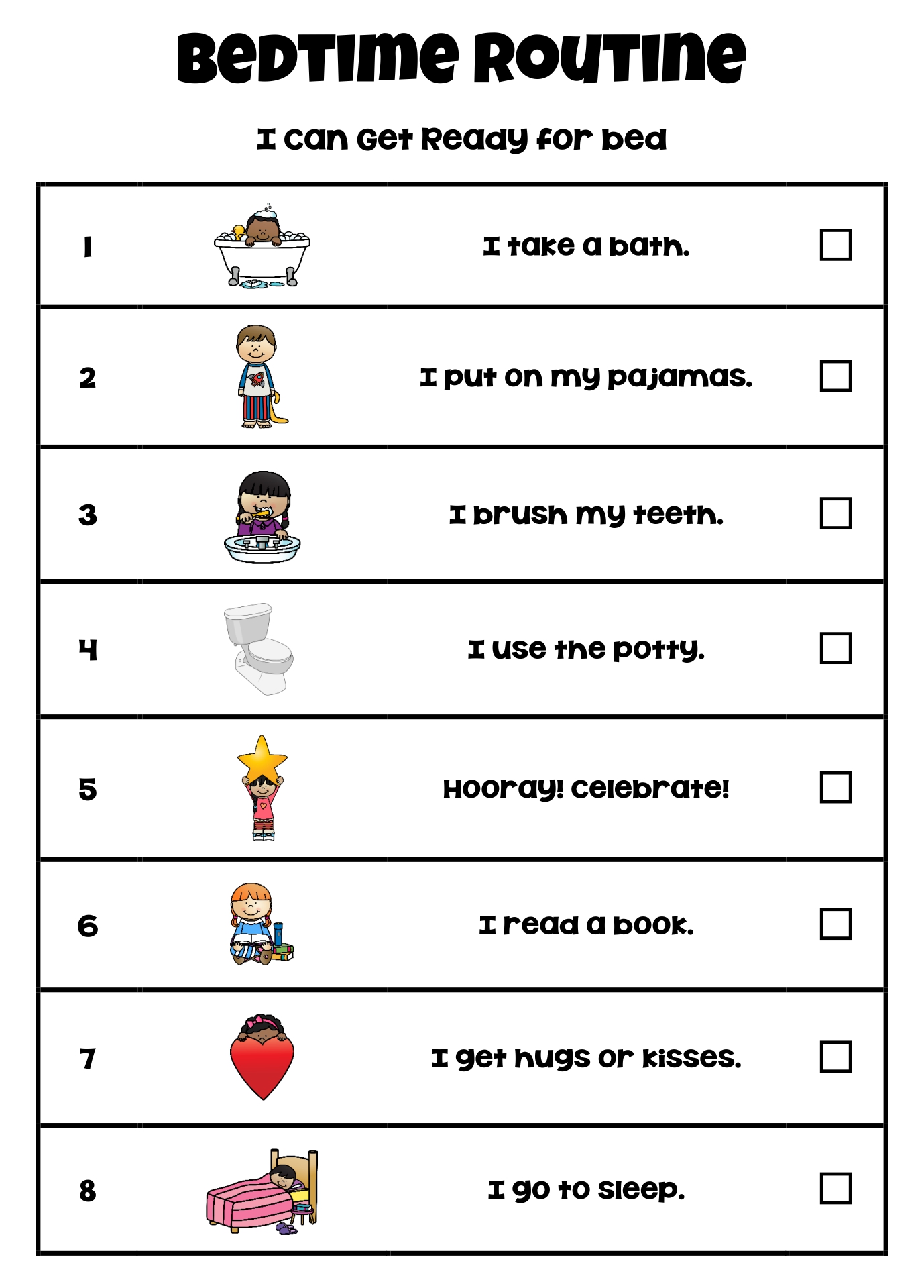 9 best elementary printable bedtime routine charts