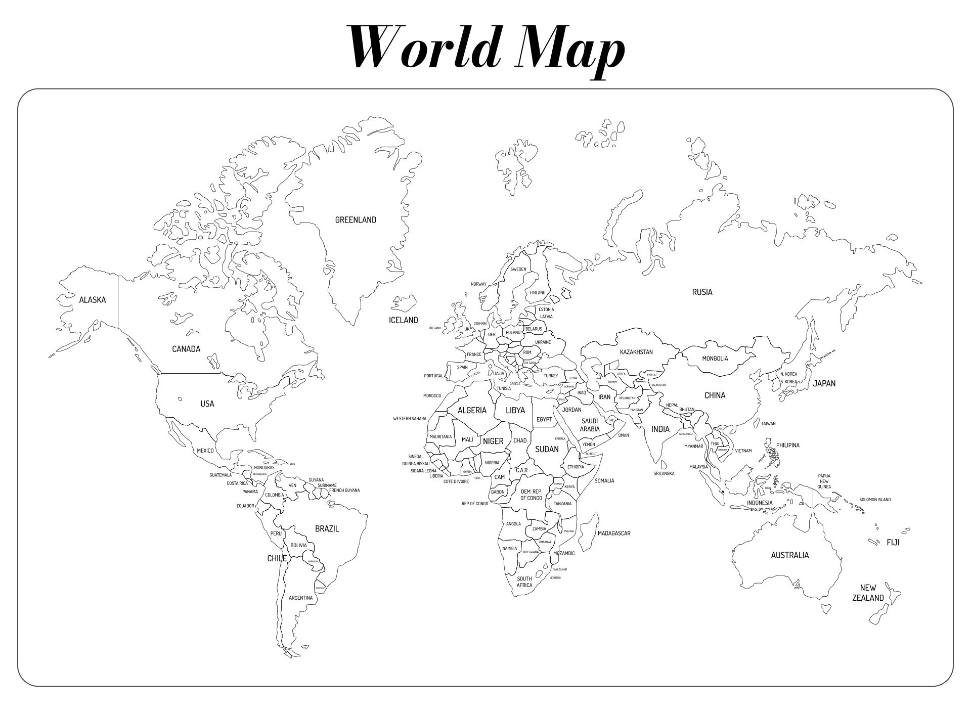 Printable Labeled World Map