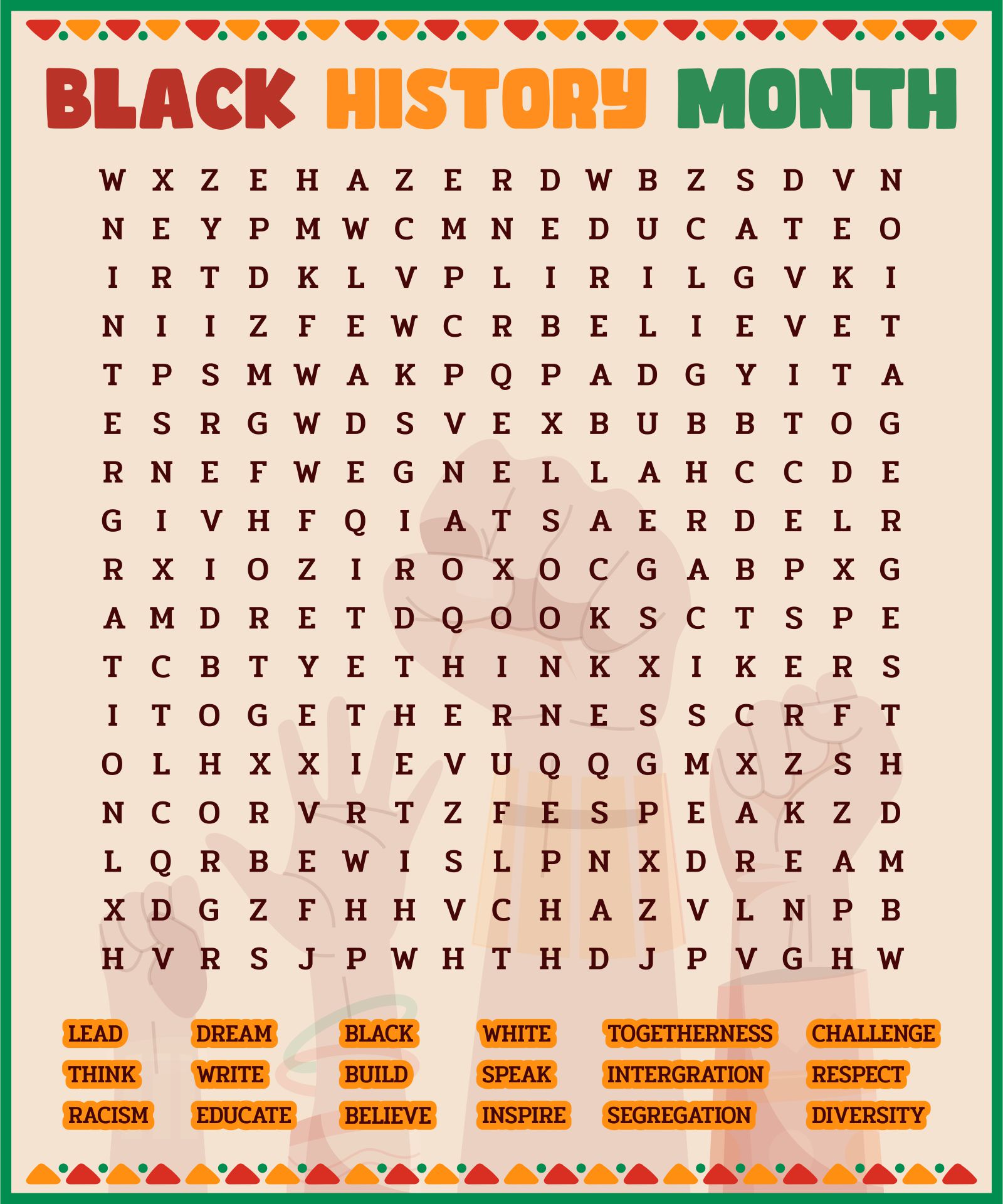 Black History Word Search Puzzle Printable