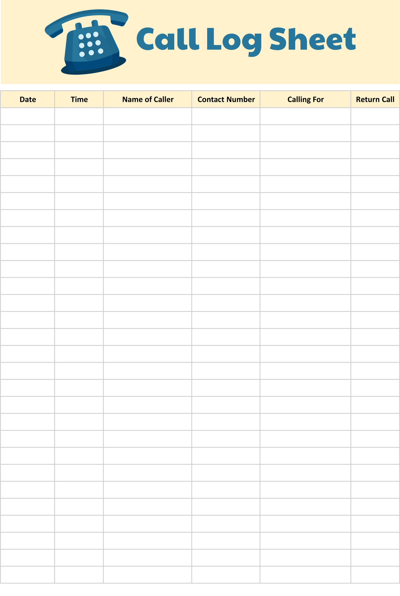 Patient Call Log Template from www.printablee.com