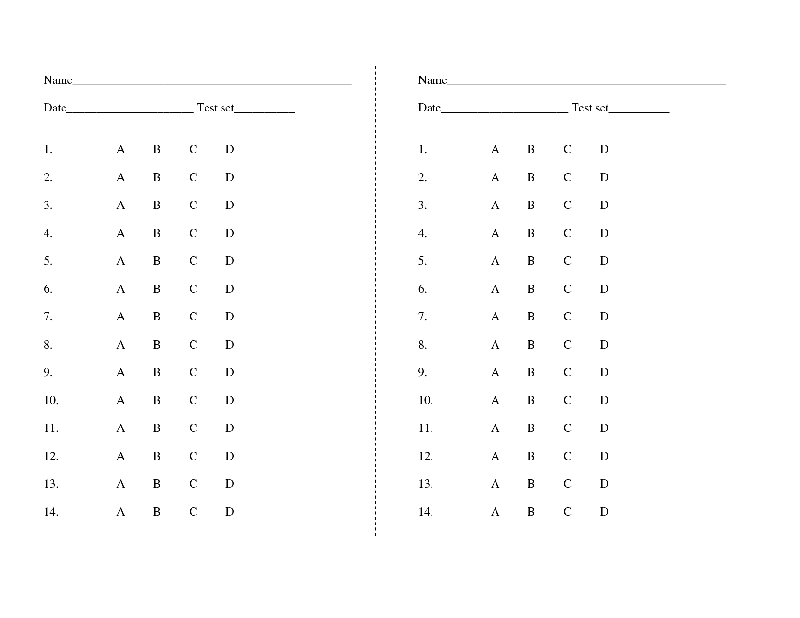Printable Blank Answer Sheet Template