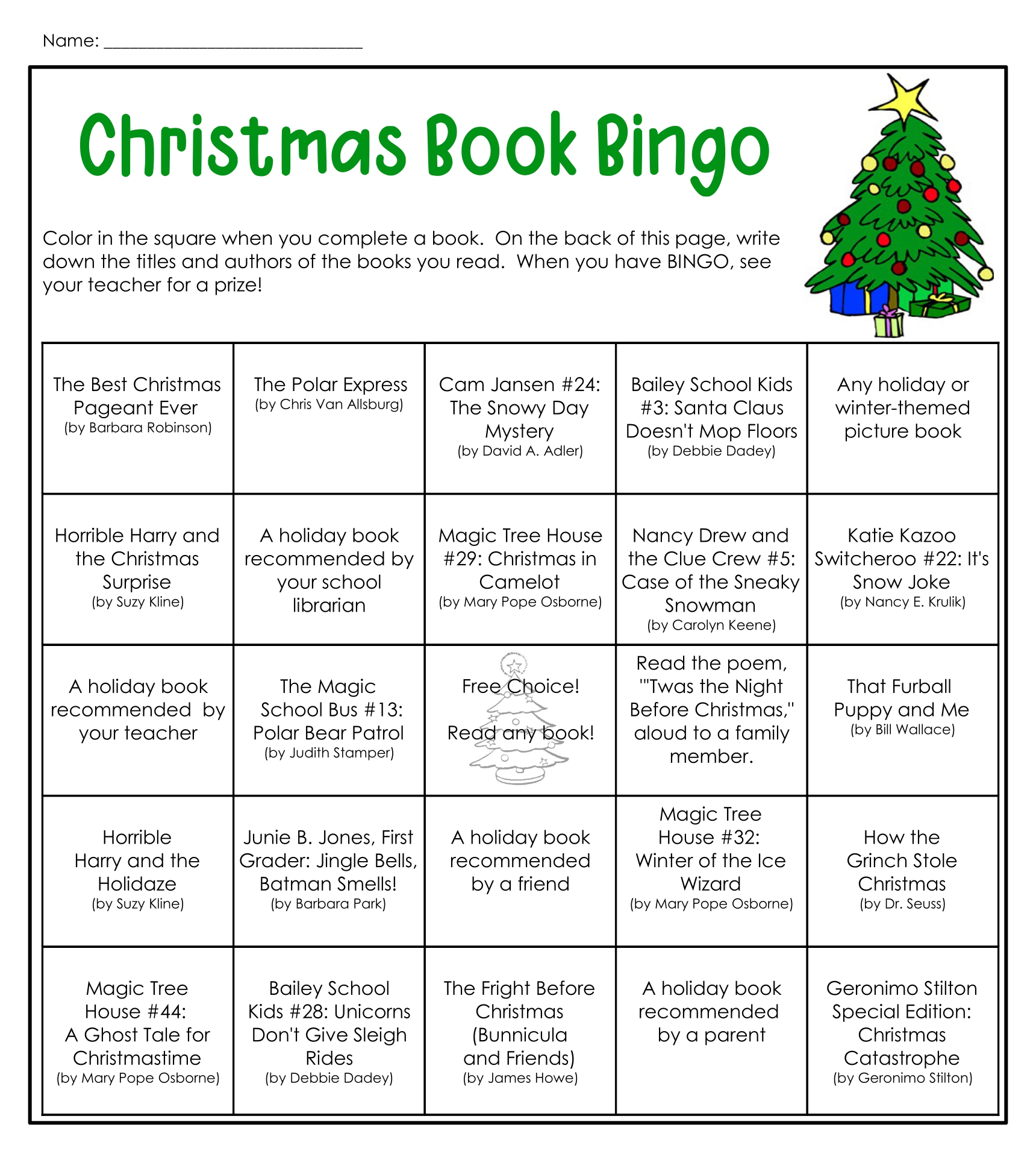 Christmas Book Bingo