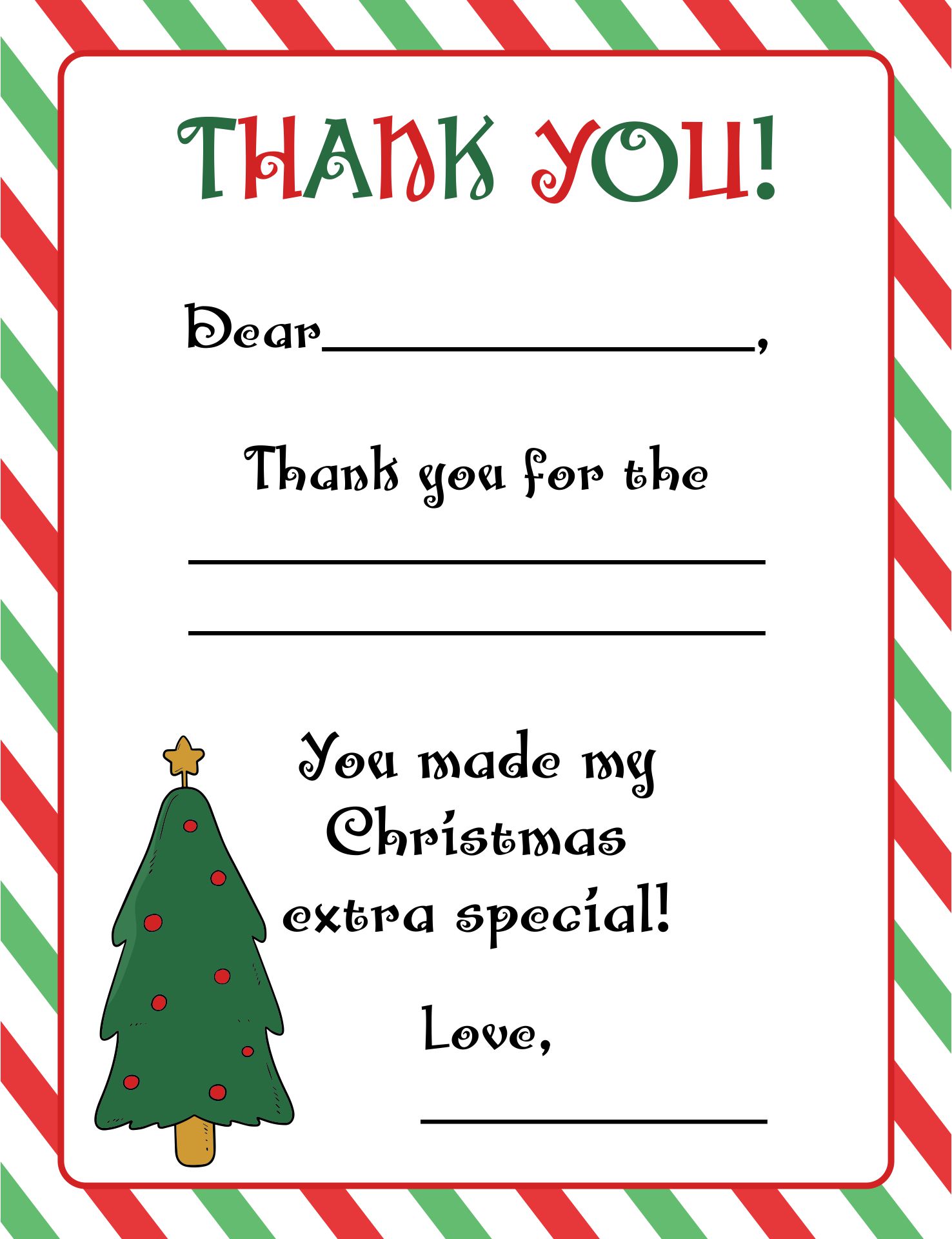 Printable Christmas Thank You Cards
