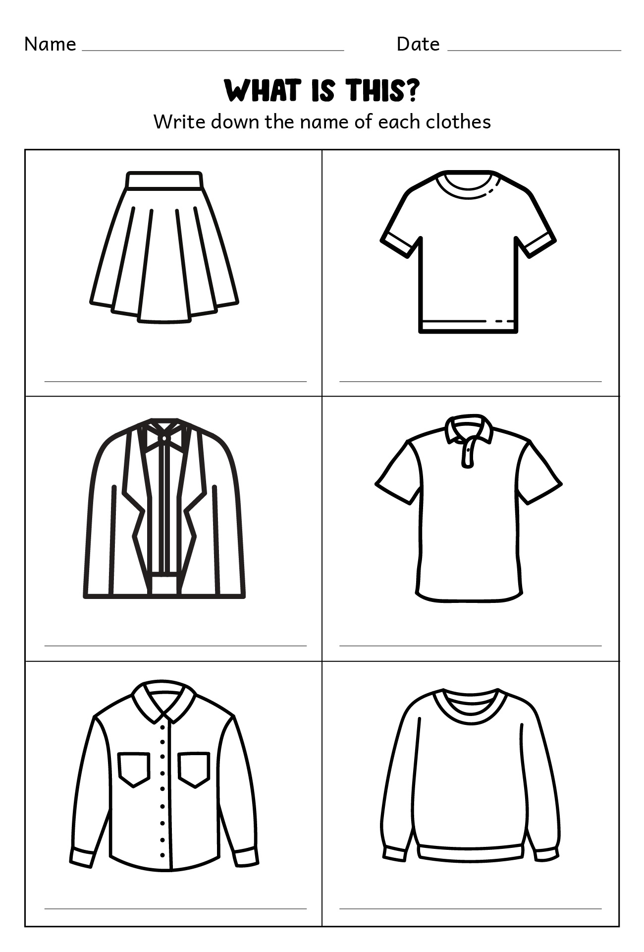 English Clothes Worksheet