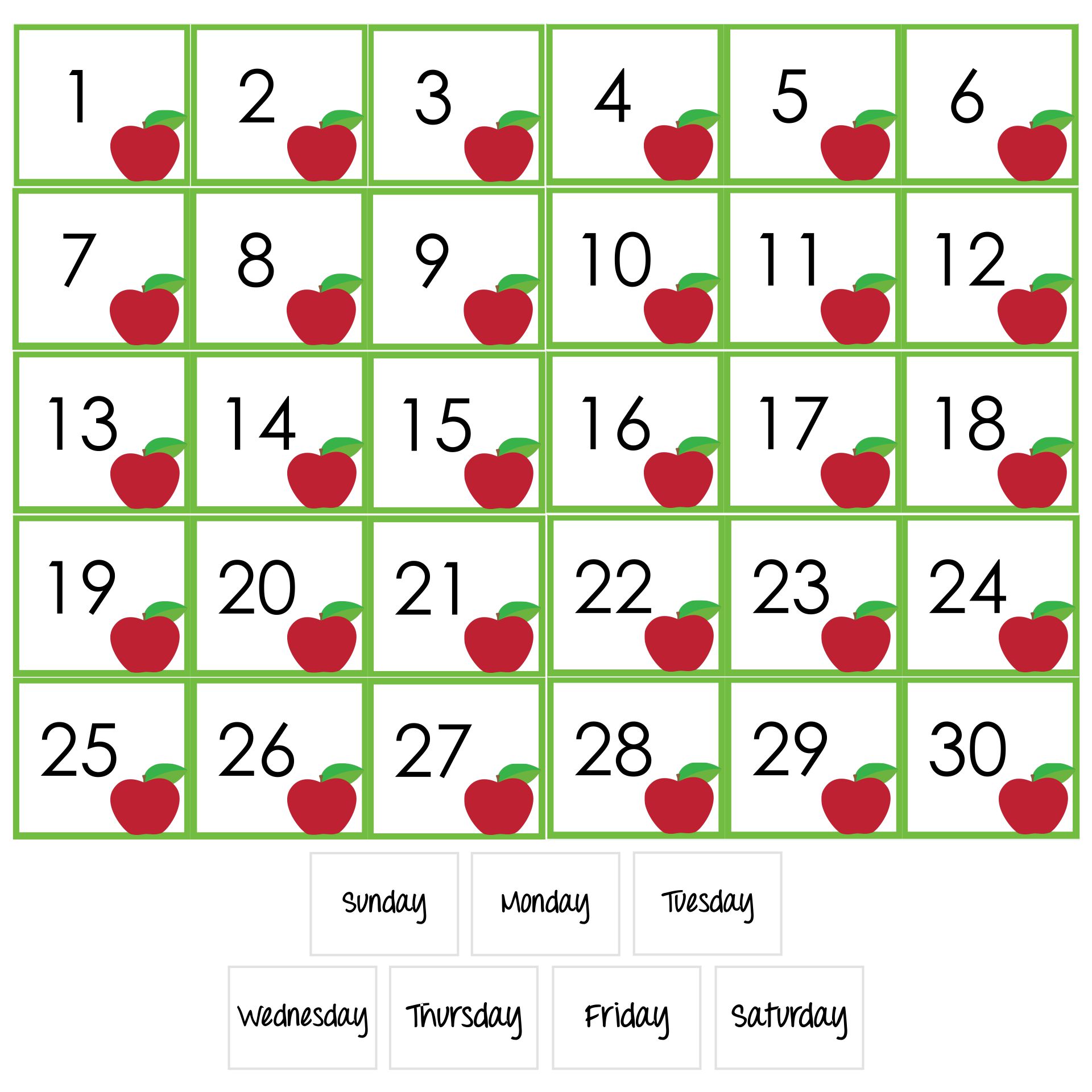 Printable Calendar Numbers