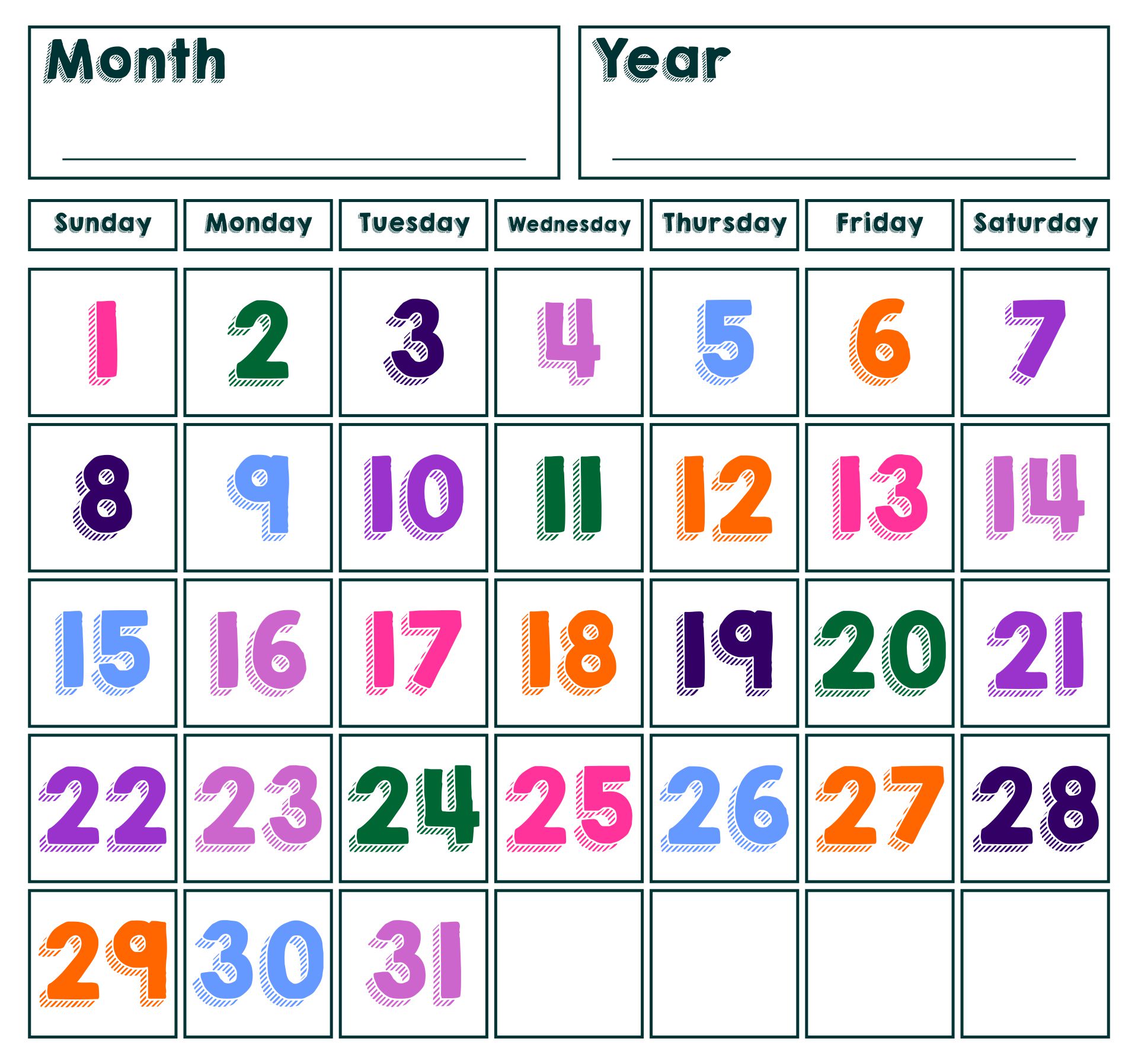 Printable Spring Calendar Numbers