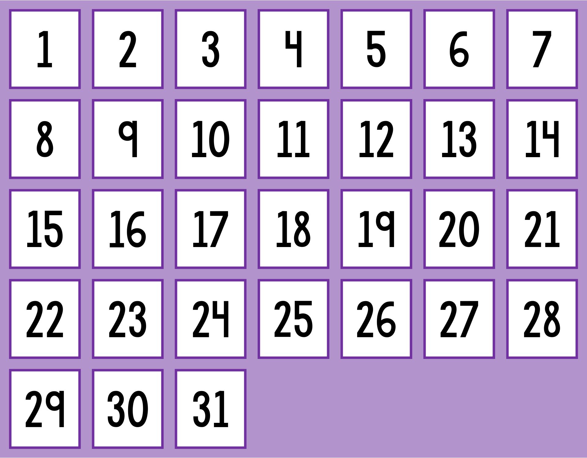 Printable Classroom Calendar Numbers