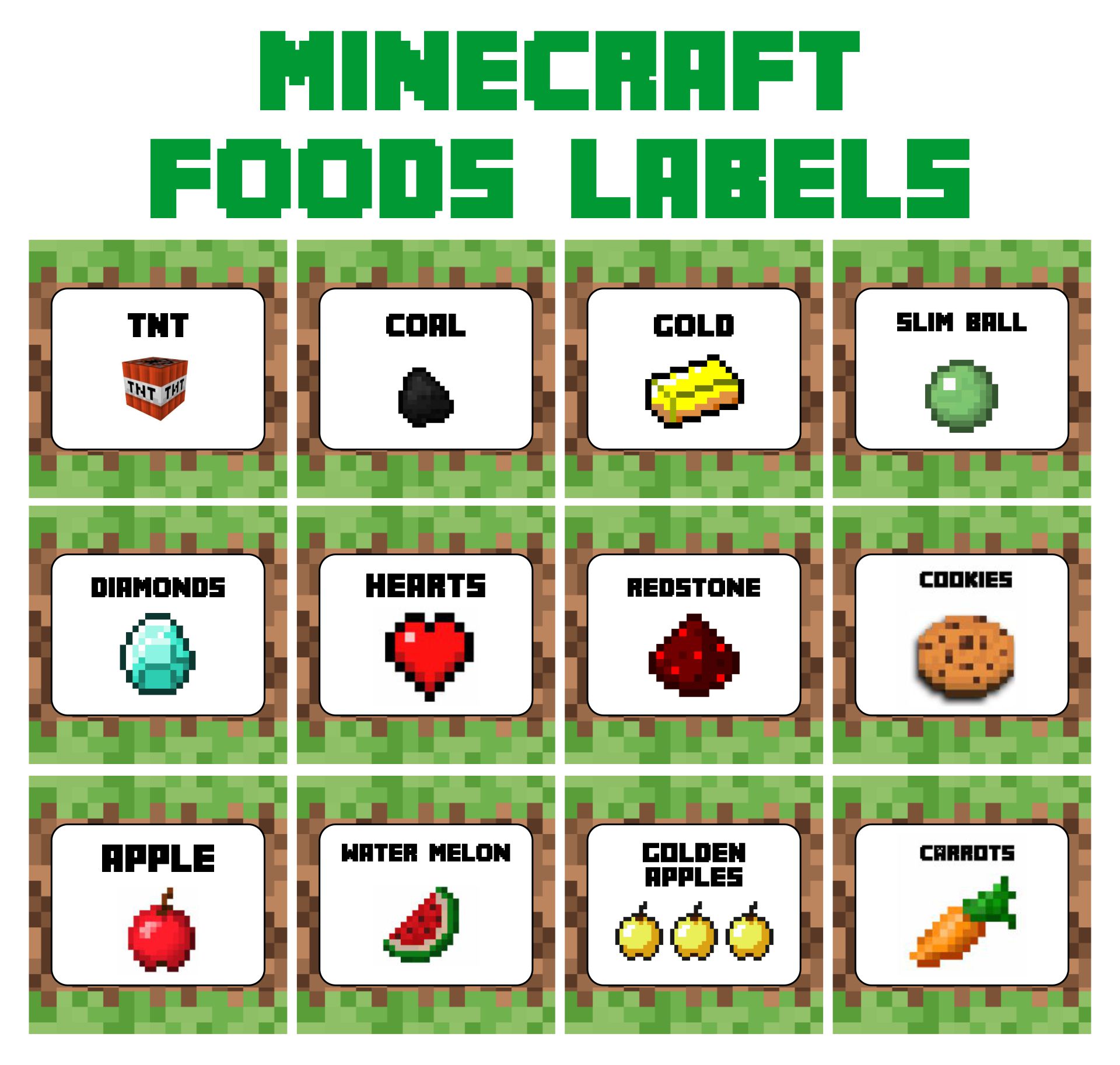 Free Printable Minecraft Food Tent Cards Printable Templates