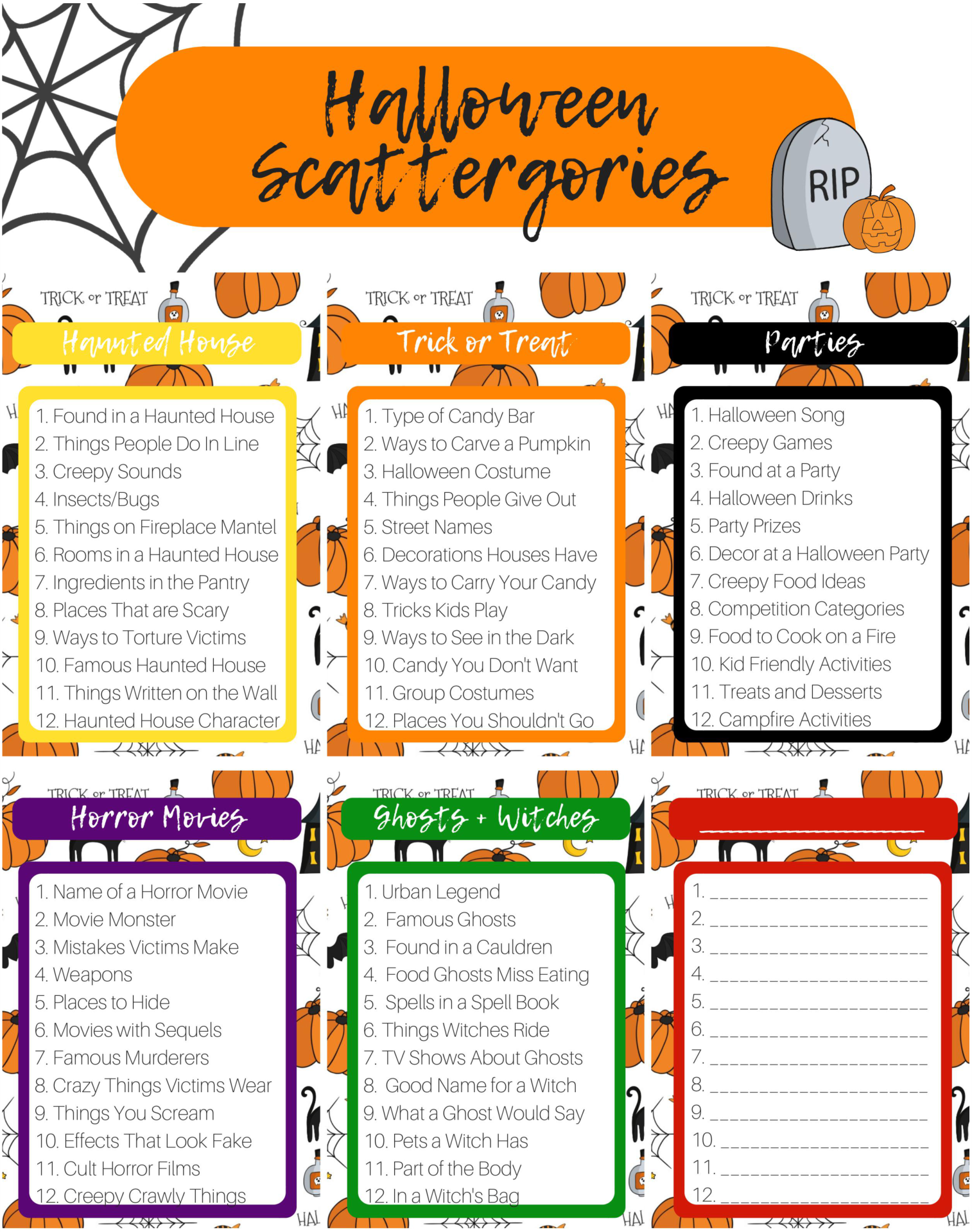 Blank Scattergories Answer Sheets Printable