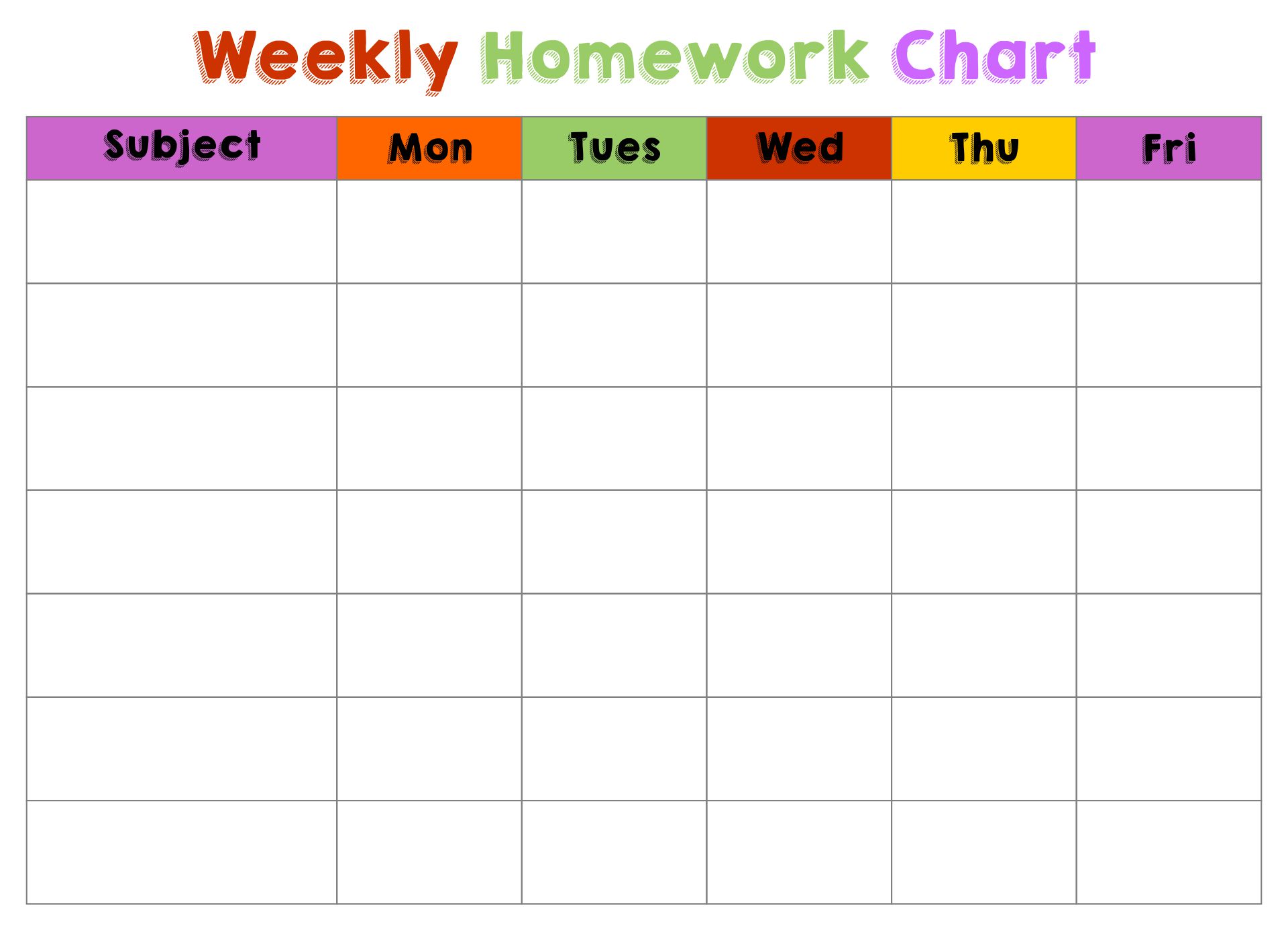 Homework Completion Chart Printable