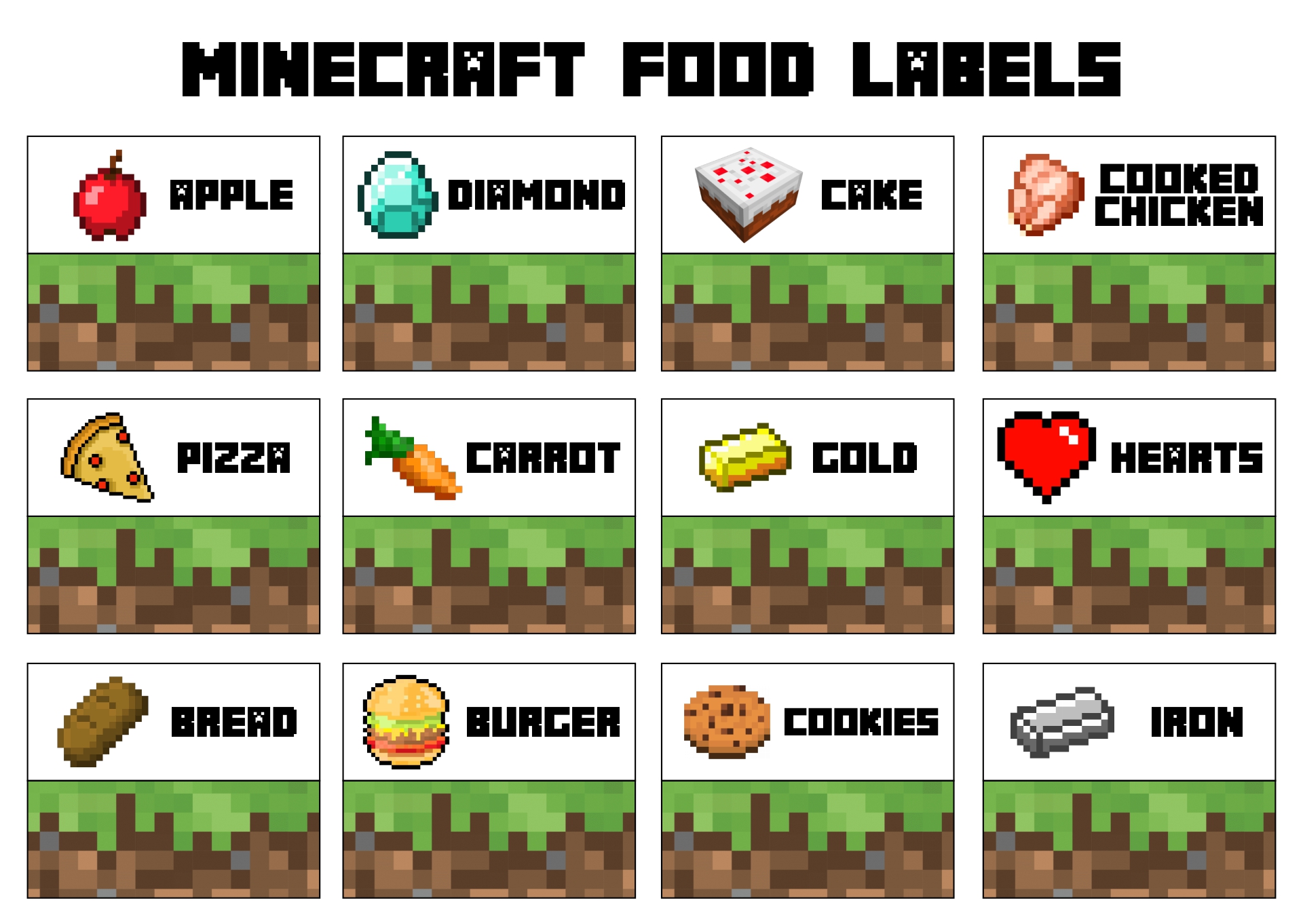 Minecraft Printable Food Labels
