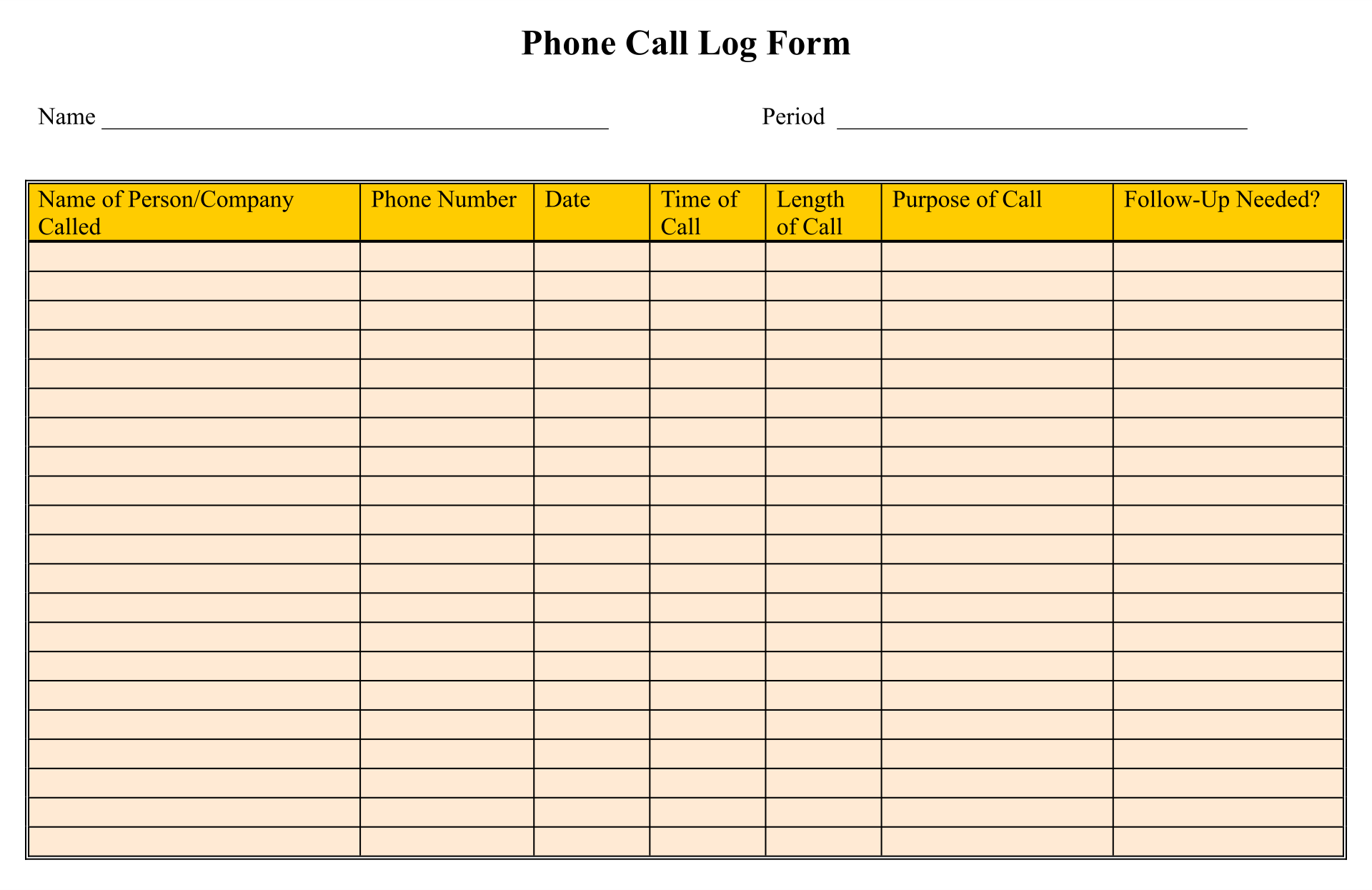 Phone Call Log Sheet Printable