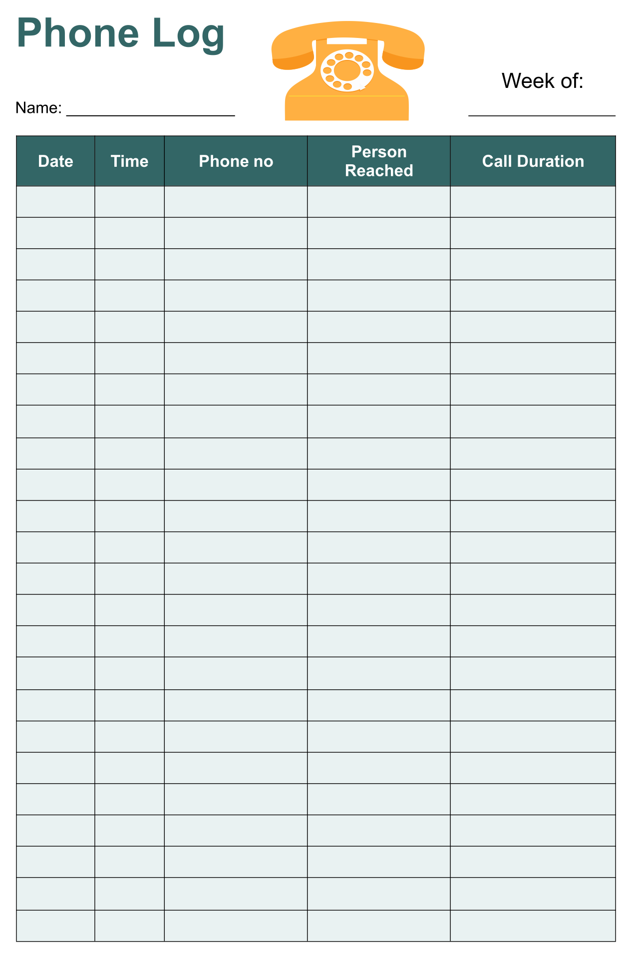 Contact Log Template from www.printablee.com