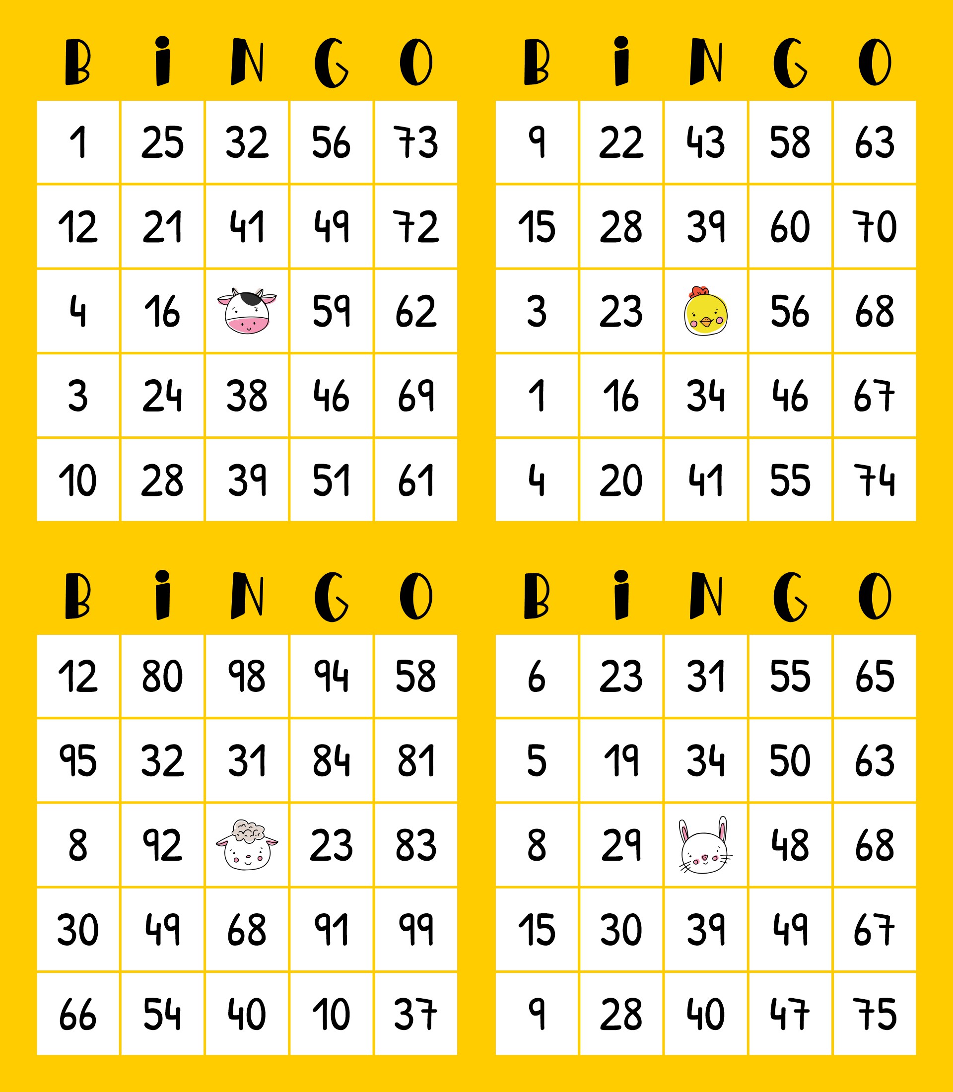 Printable Bingo Cards with Numbers
