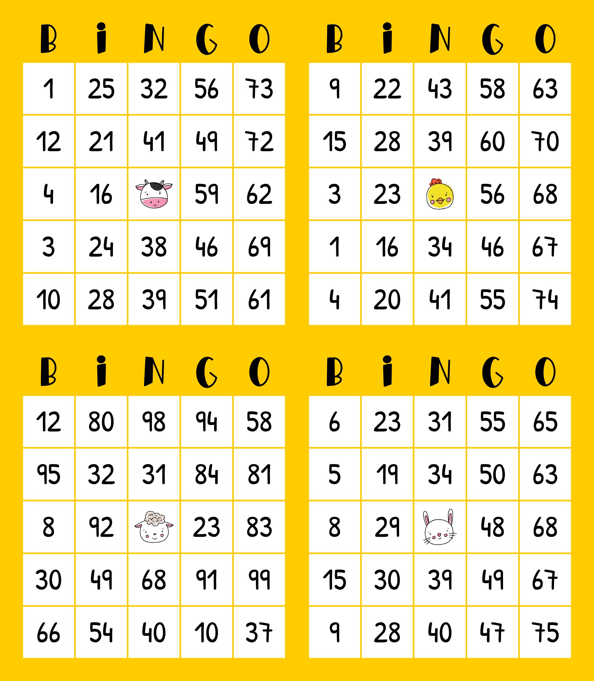 Free Printable Bingo Cards 4 Per Page
