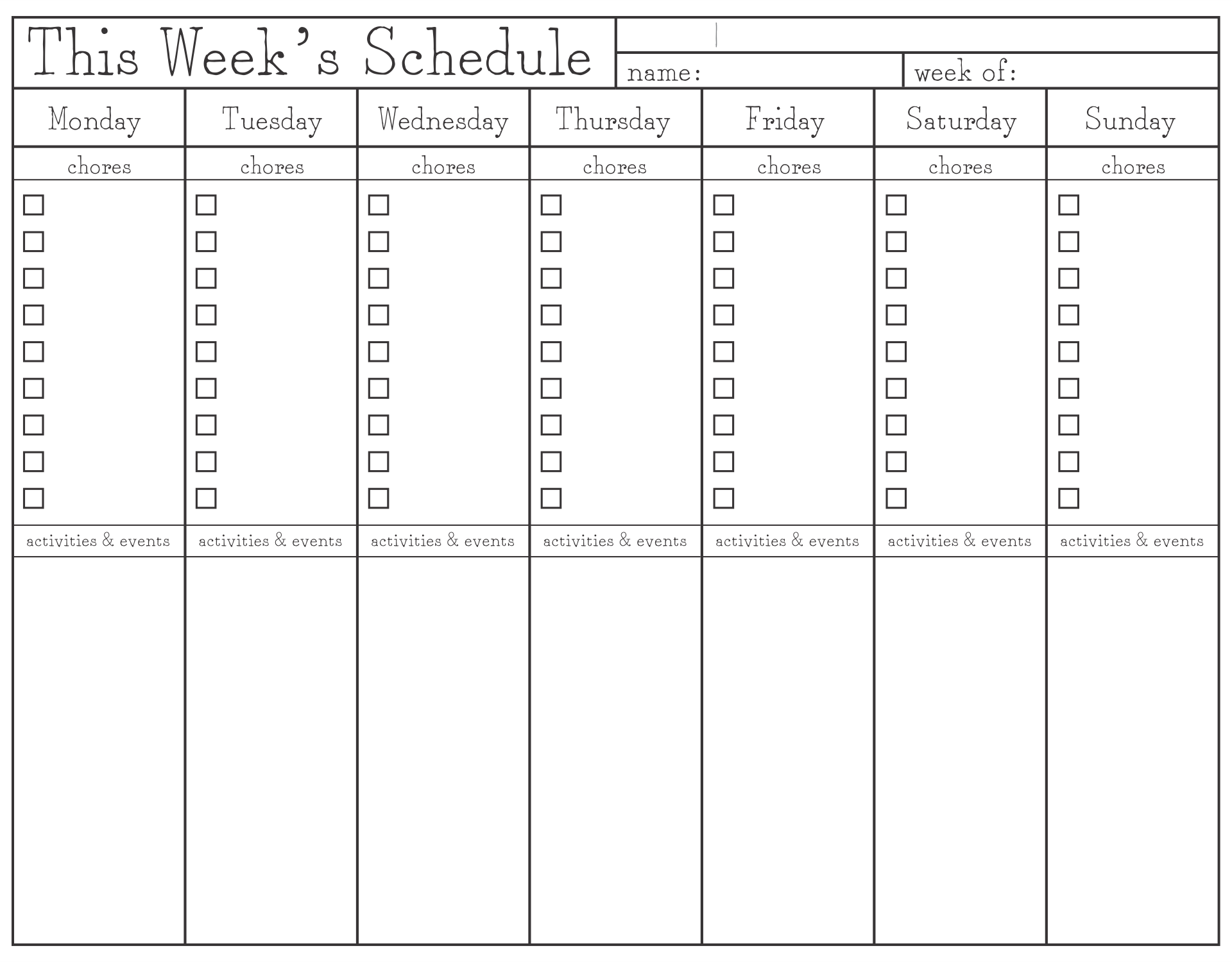 Printable Weekly Chore Chart Template