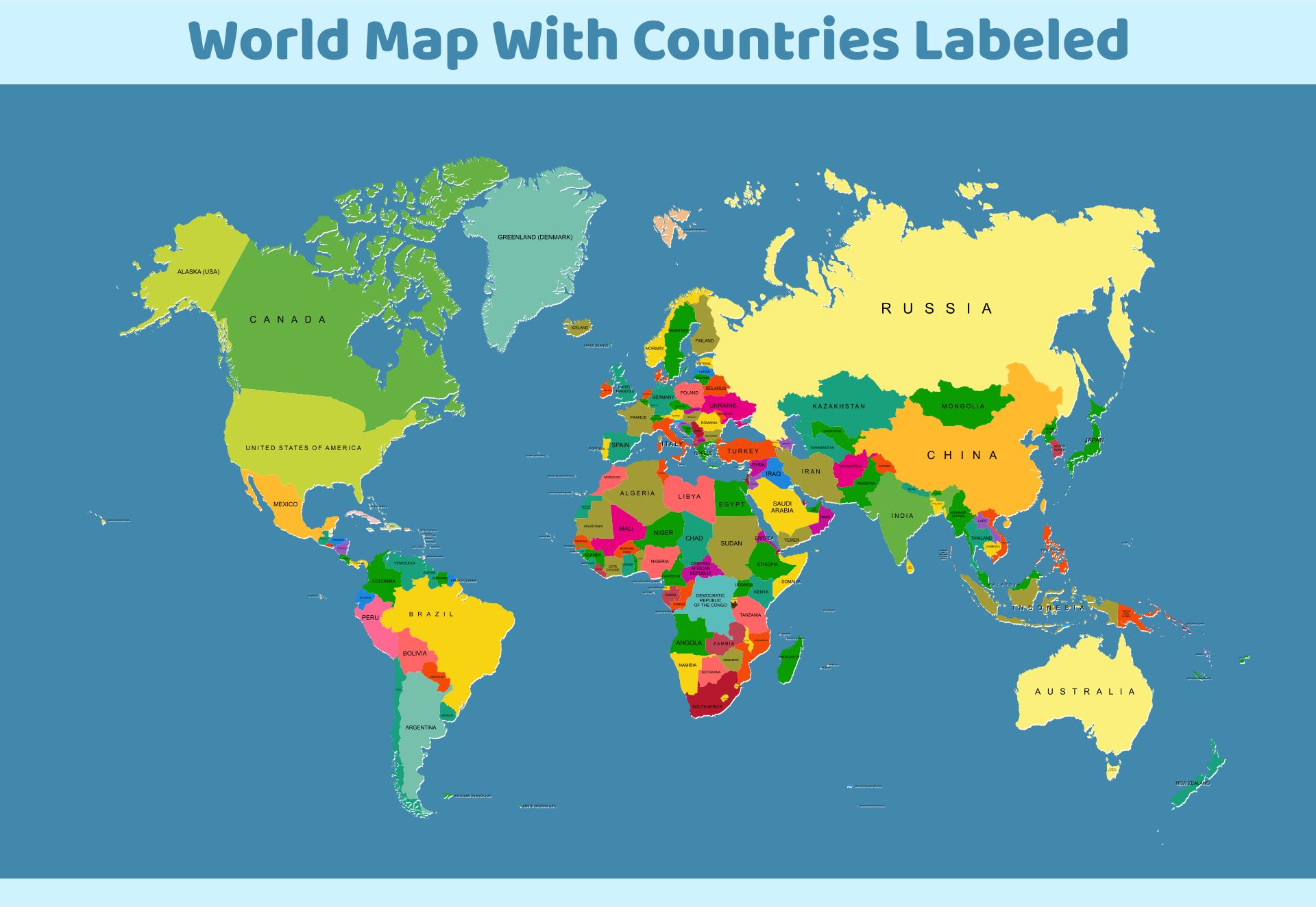 Simple World Map with Countries Labeled