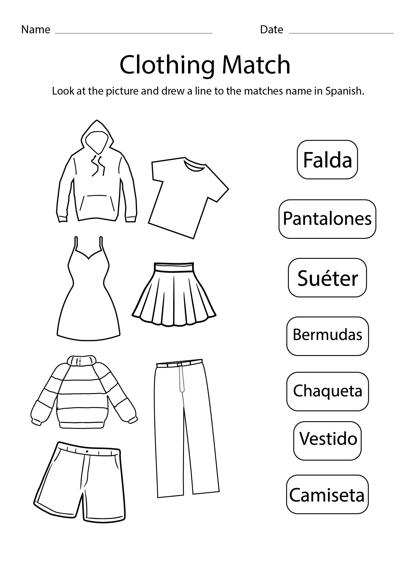 Spanish Clothes Worksheet