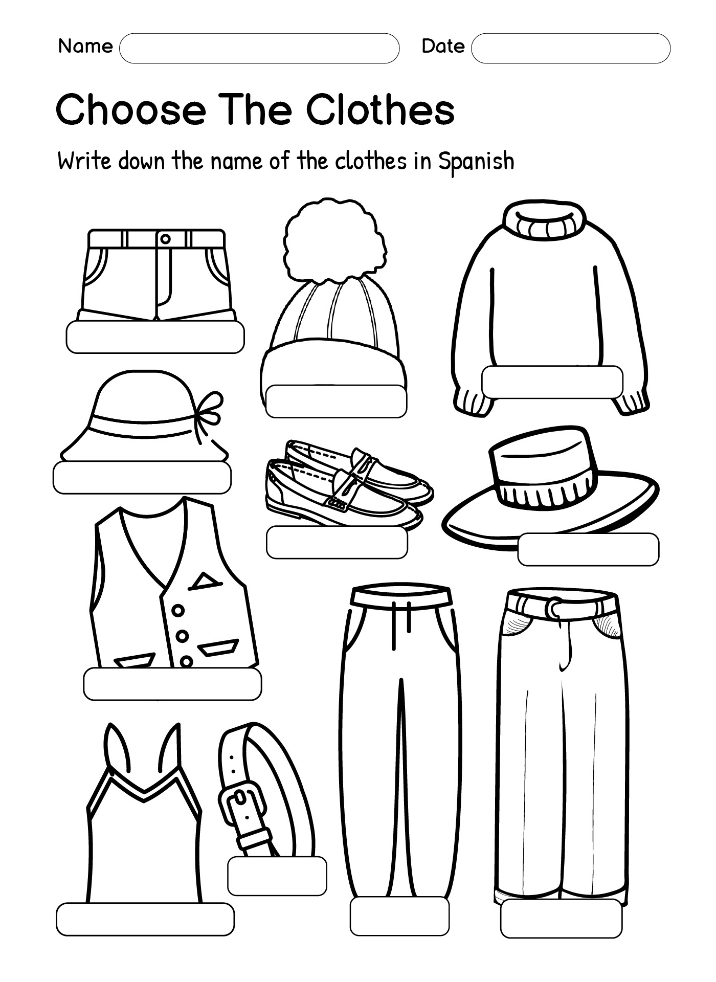 Spanish Clothing Worksheets Free