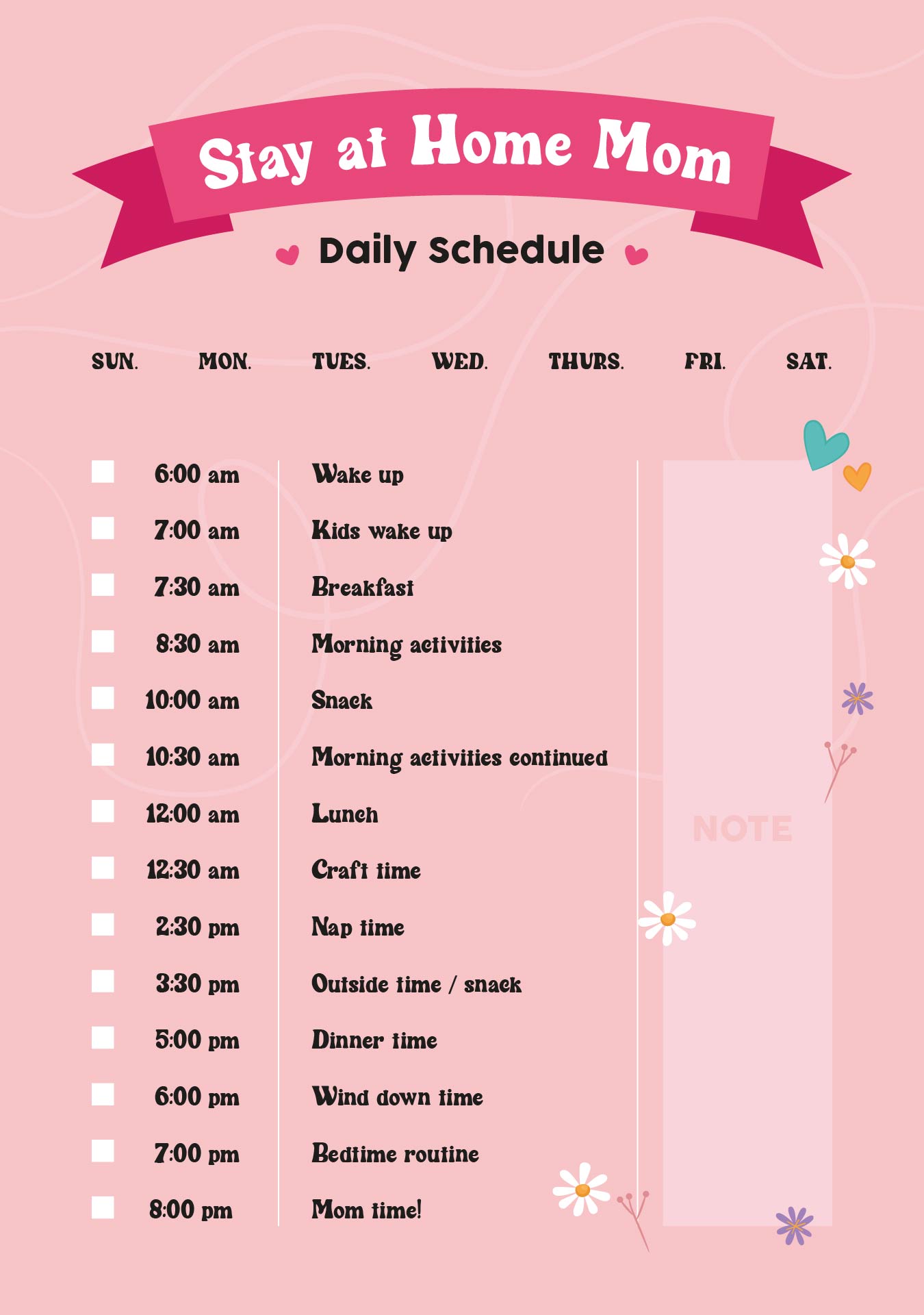 Stay at Home Mom Daily Schedule