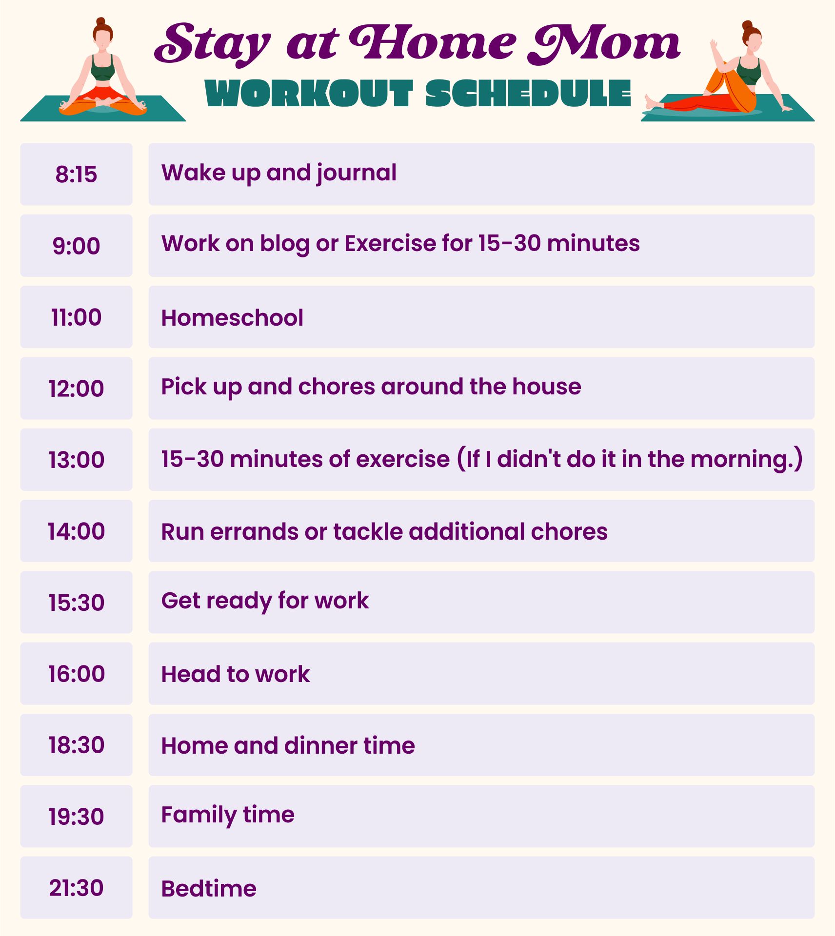 Stay at Home Mom Workout Schedule