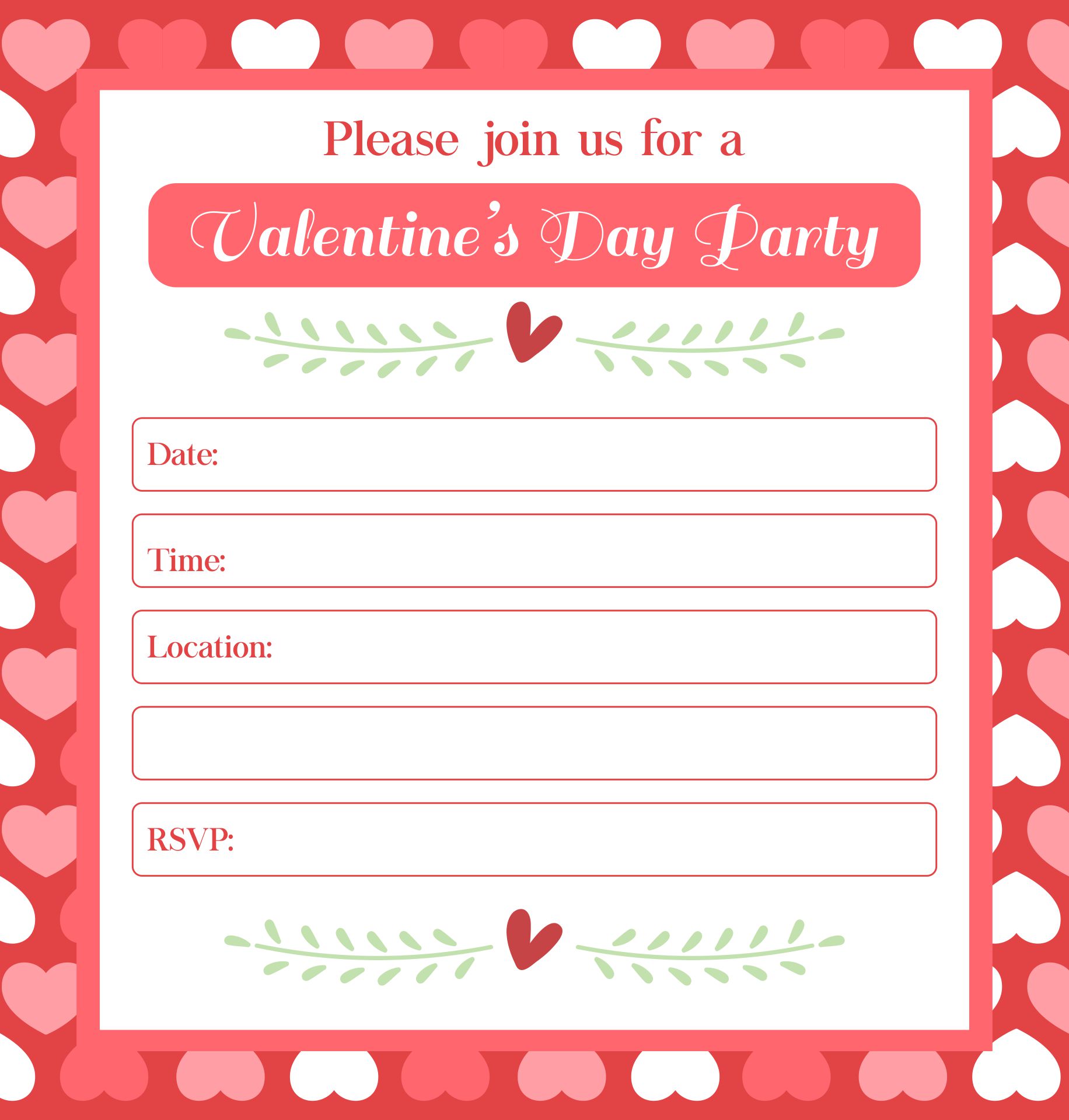 Valentine Party Invitation Templates Printable Free