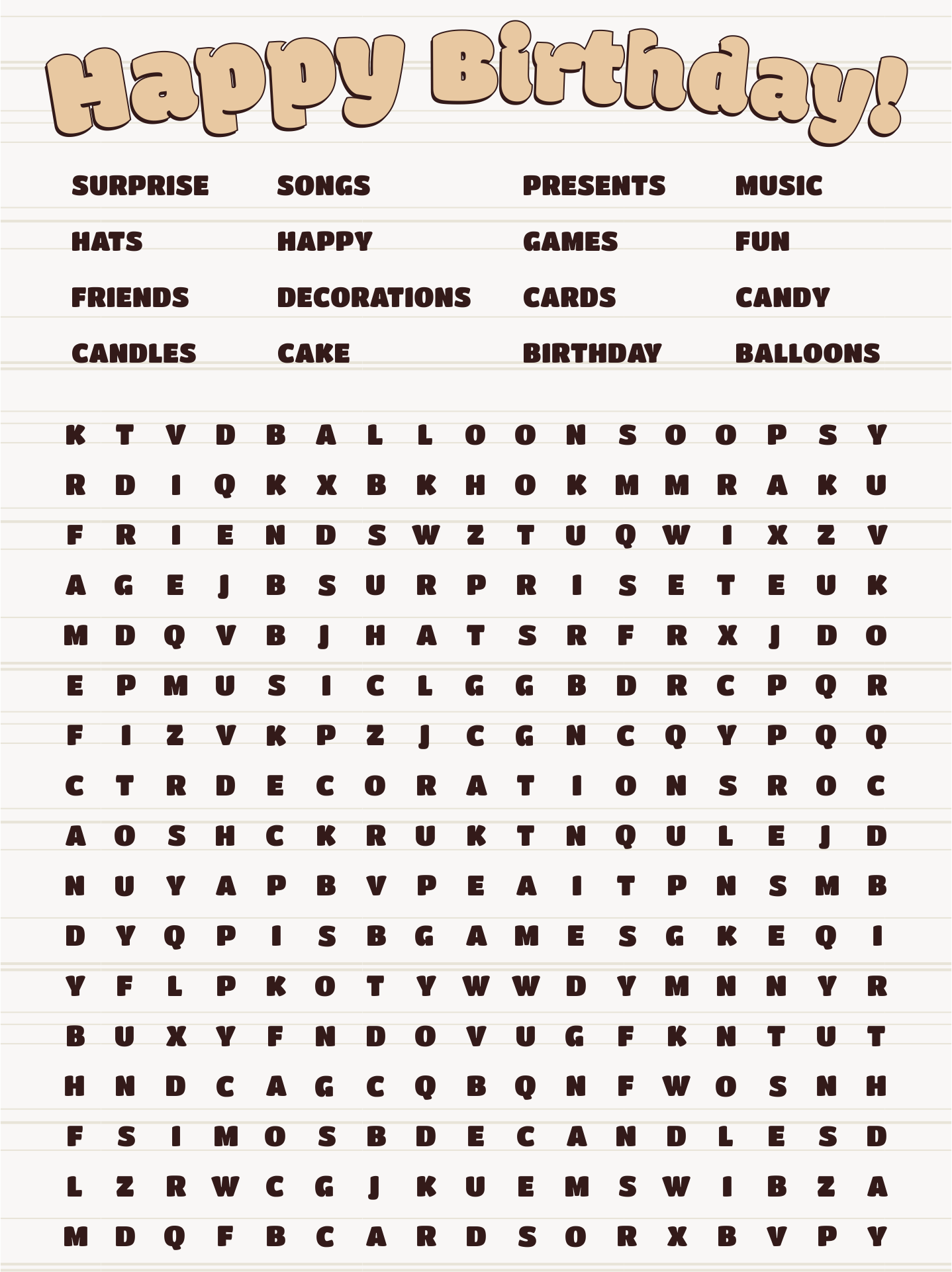 Birthday Word Searches for Kids