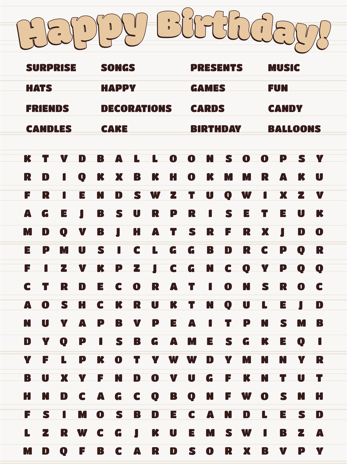 Happy Birthday Word Search Printable