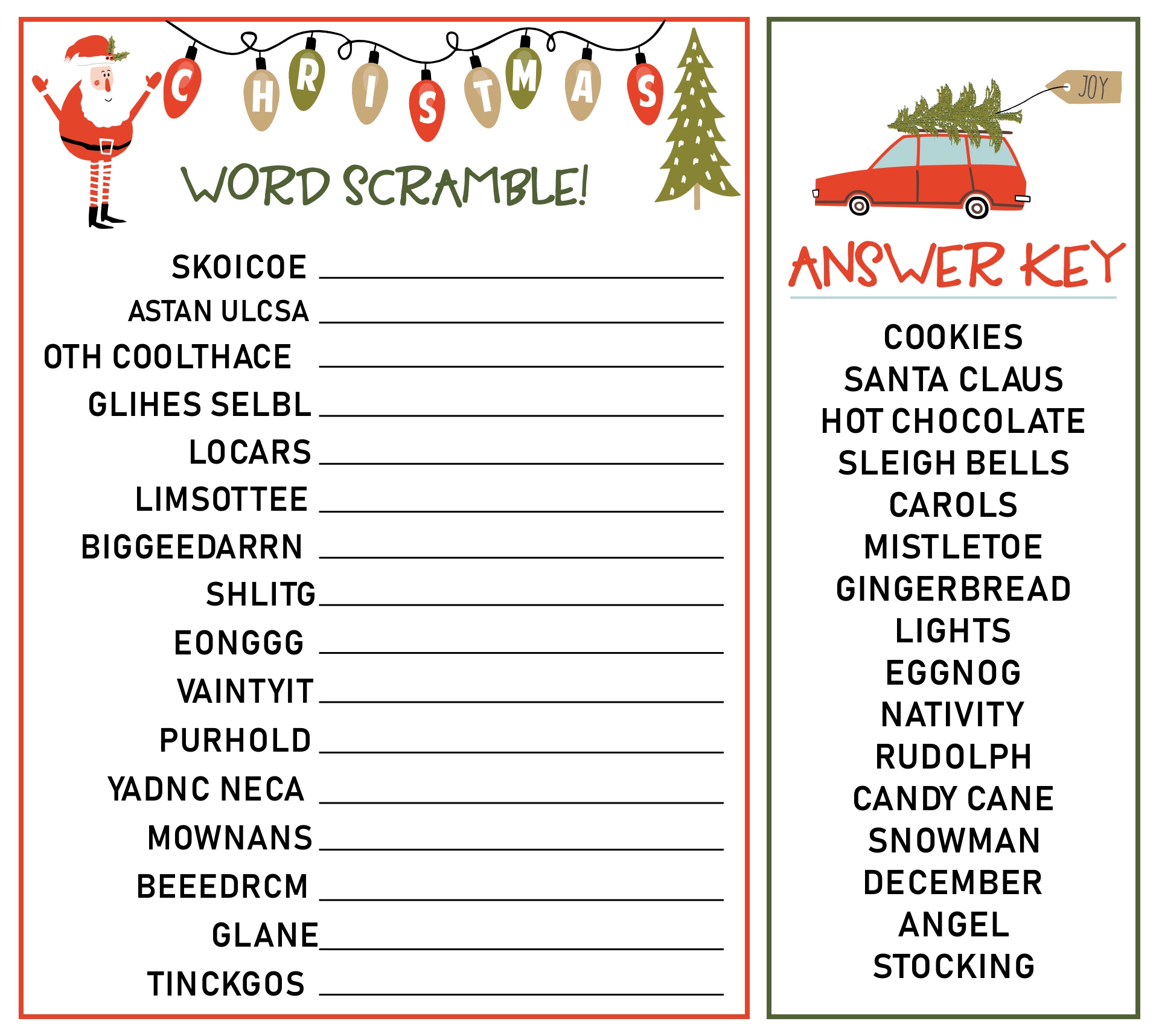 6 Best Christmas Word Scramble Printable Game