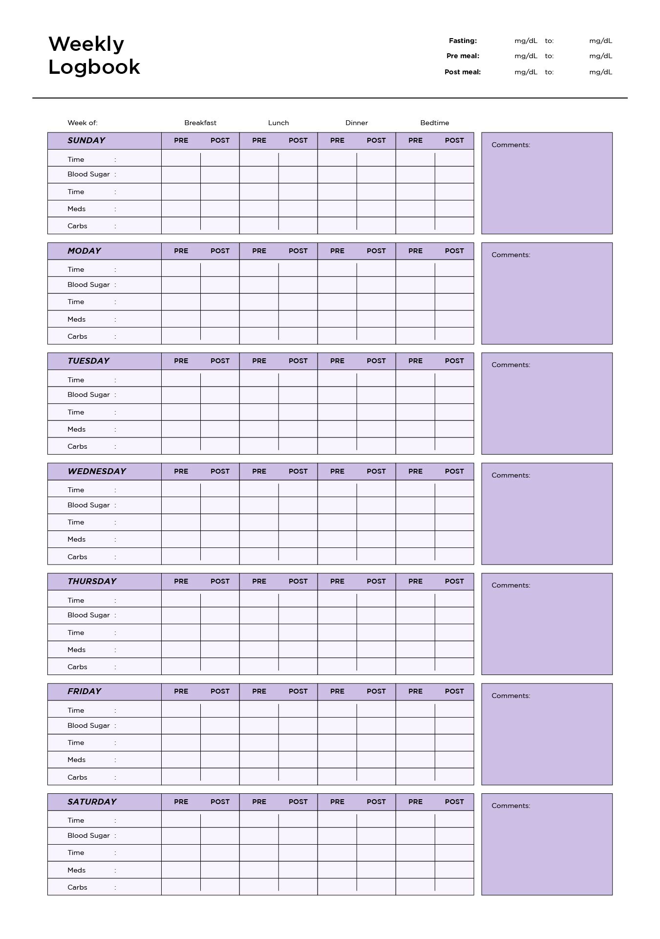 Free Blood Sugar Log Template Pdf