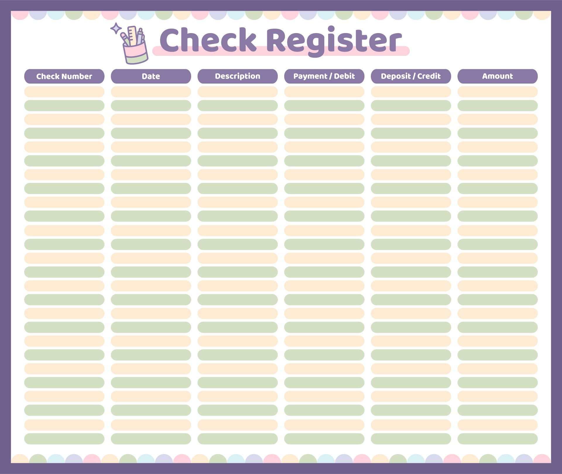 Check Register Full Page Printable