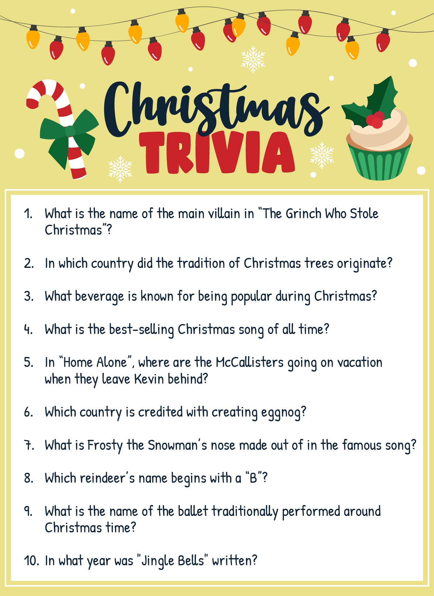 Printable Christmas Trivia for Adults