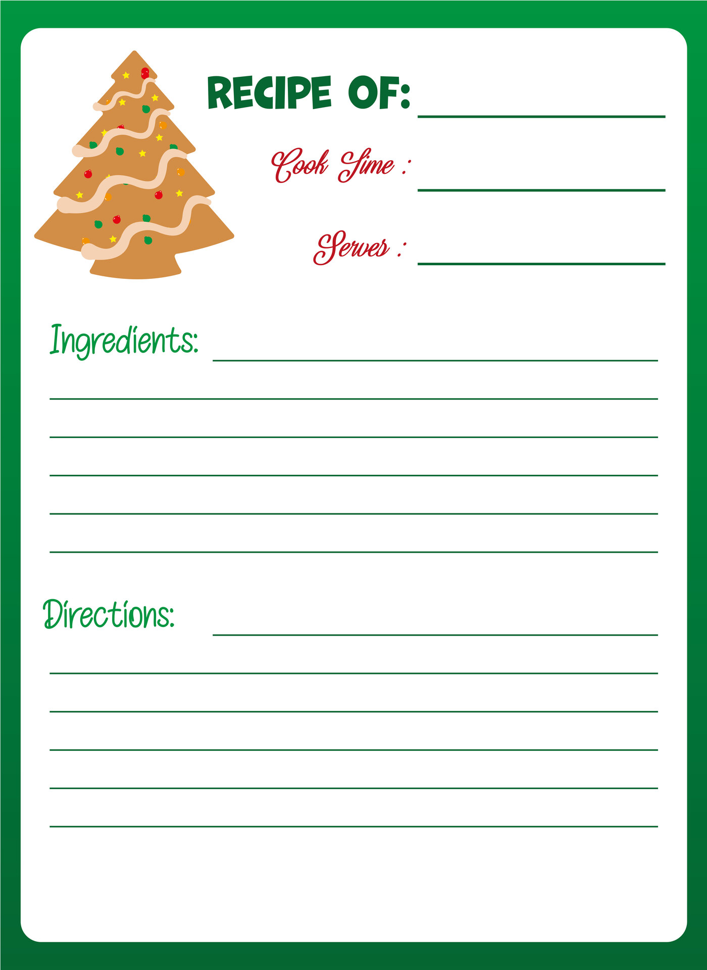 Printable Christmas Recipe Card Template