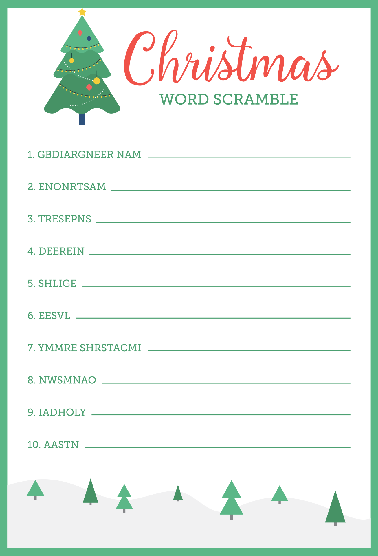 Best Christmas Word Scramble Printable Game - printablee.com